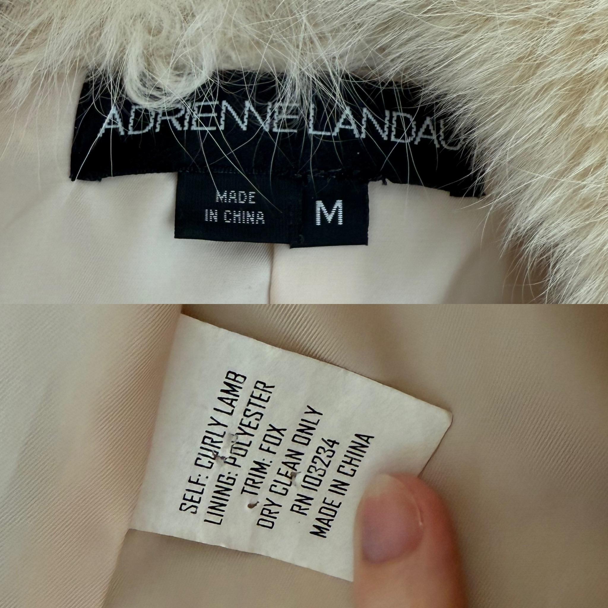 ADRIENNE LANDAU Vintage Vanilla Curly Lamb + Fox Fur Belted Coat For Sale 4