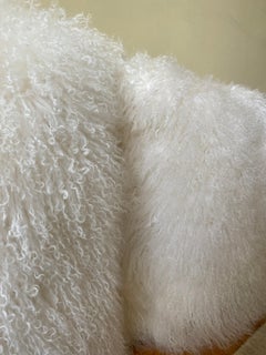 Adrienne Landau White Mongolian Lambs Wool Throw Pillows, Pair