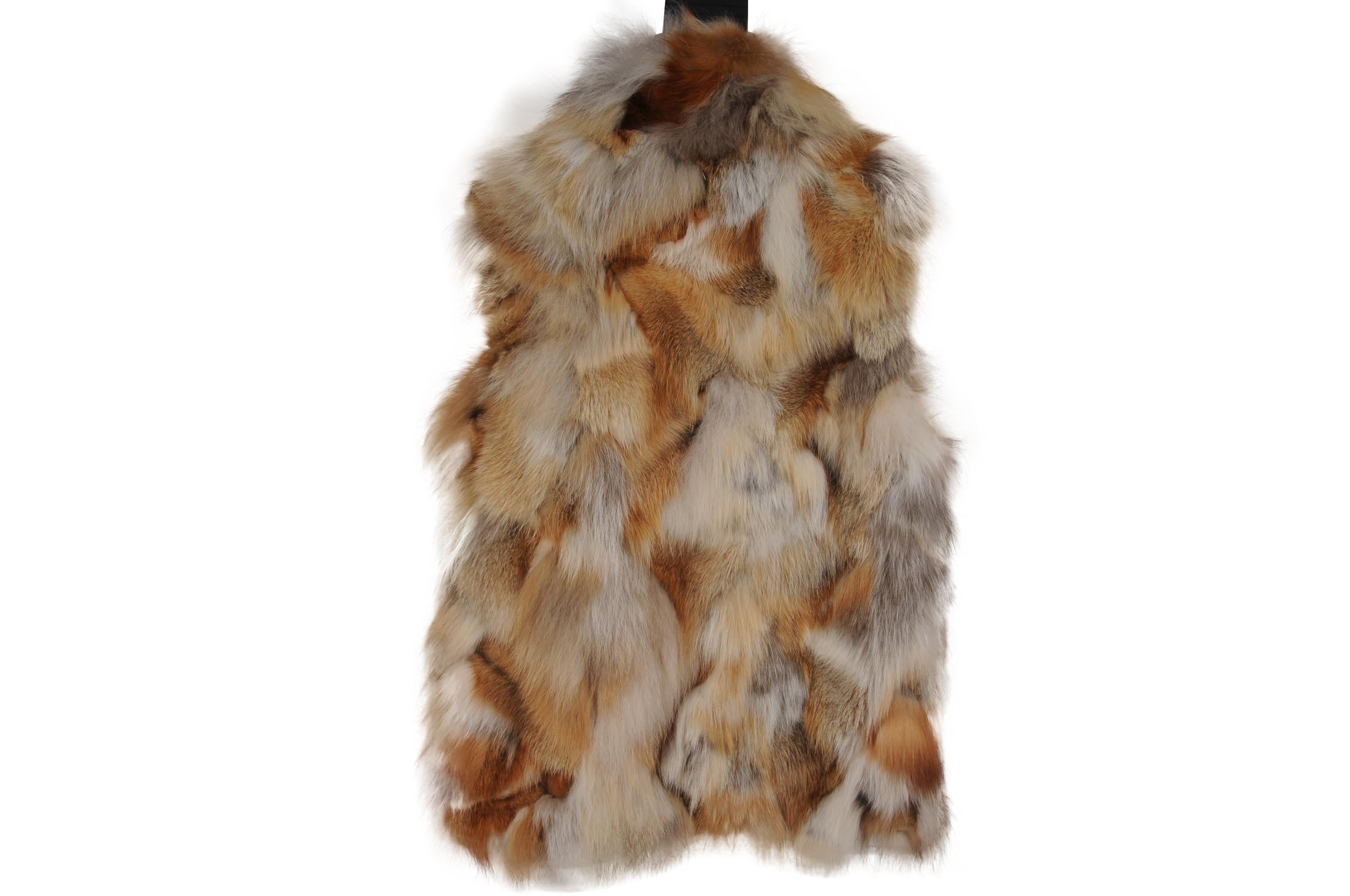 Adrienne Landau Chaleco de piel de zorro para mujer Talla pequeña Marrón claro Tan sin mangas en venta 3