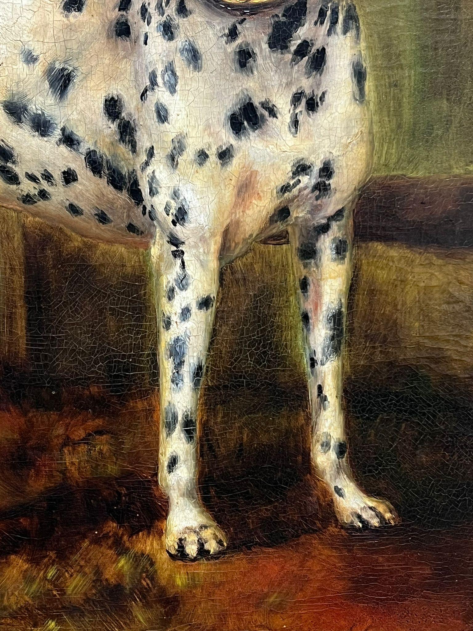 Le chien dalmatien
par Adrienne Lester, Britannique 1870-1955
signé et daté de 1896
huile sur toile, encadrée
encadré : 27 x 32.5 pouces
toile : 25 x 30 pouces
provenance : collection privée
état : très bon état ; veuillez noter que le cadre est
