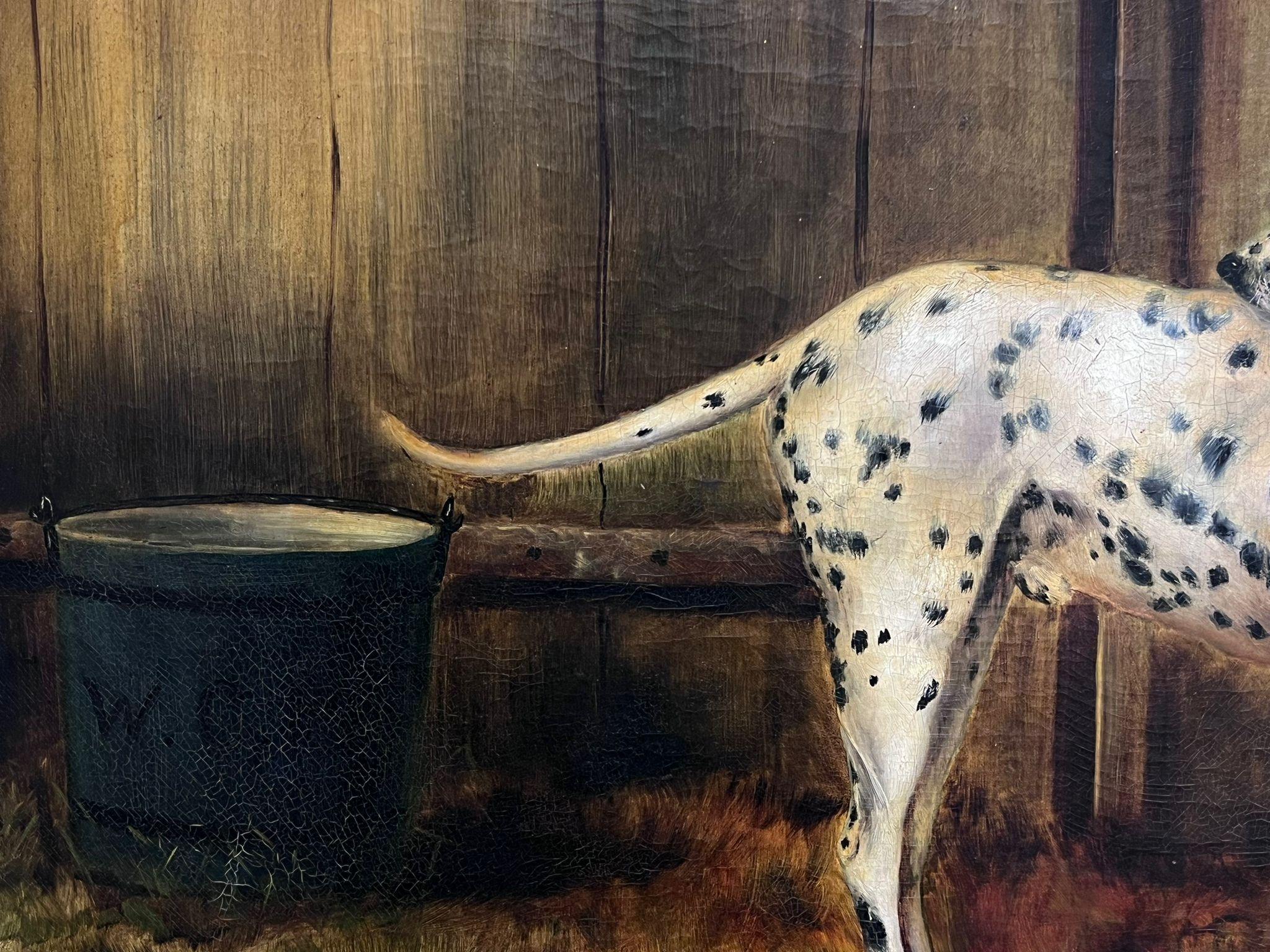 Ancienne peinture à l'huile britannique représentant un portrait de chien Dalmatien, signée et datée de 1896 en vente 2