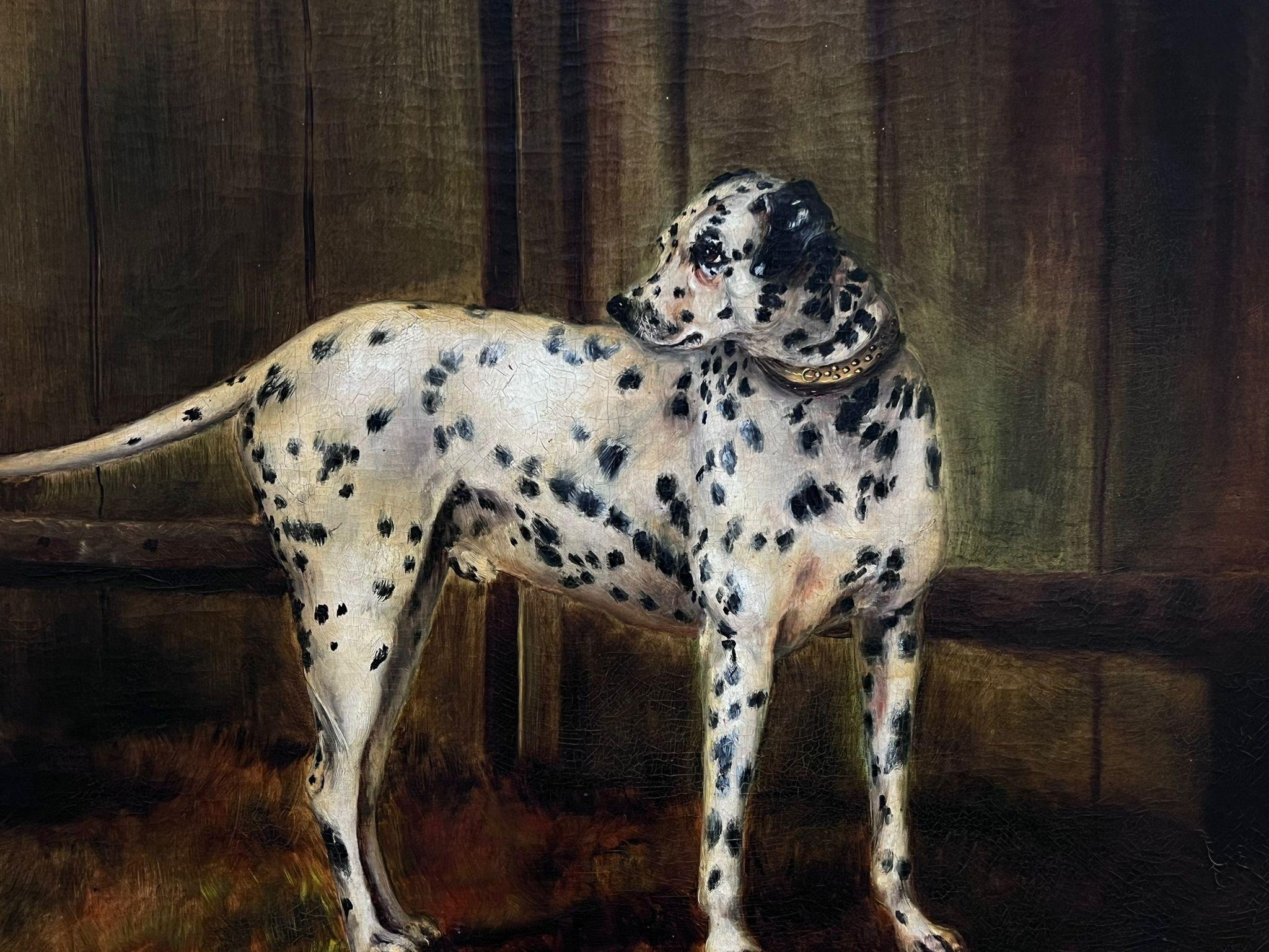 Ancienne peinture à l'huile britannique représentant un portrait de chien Dalmatien, signée et datée de 1896 en vente 3
