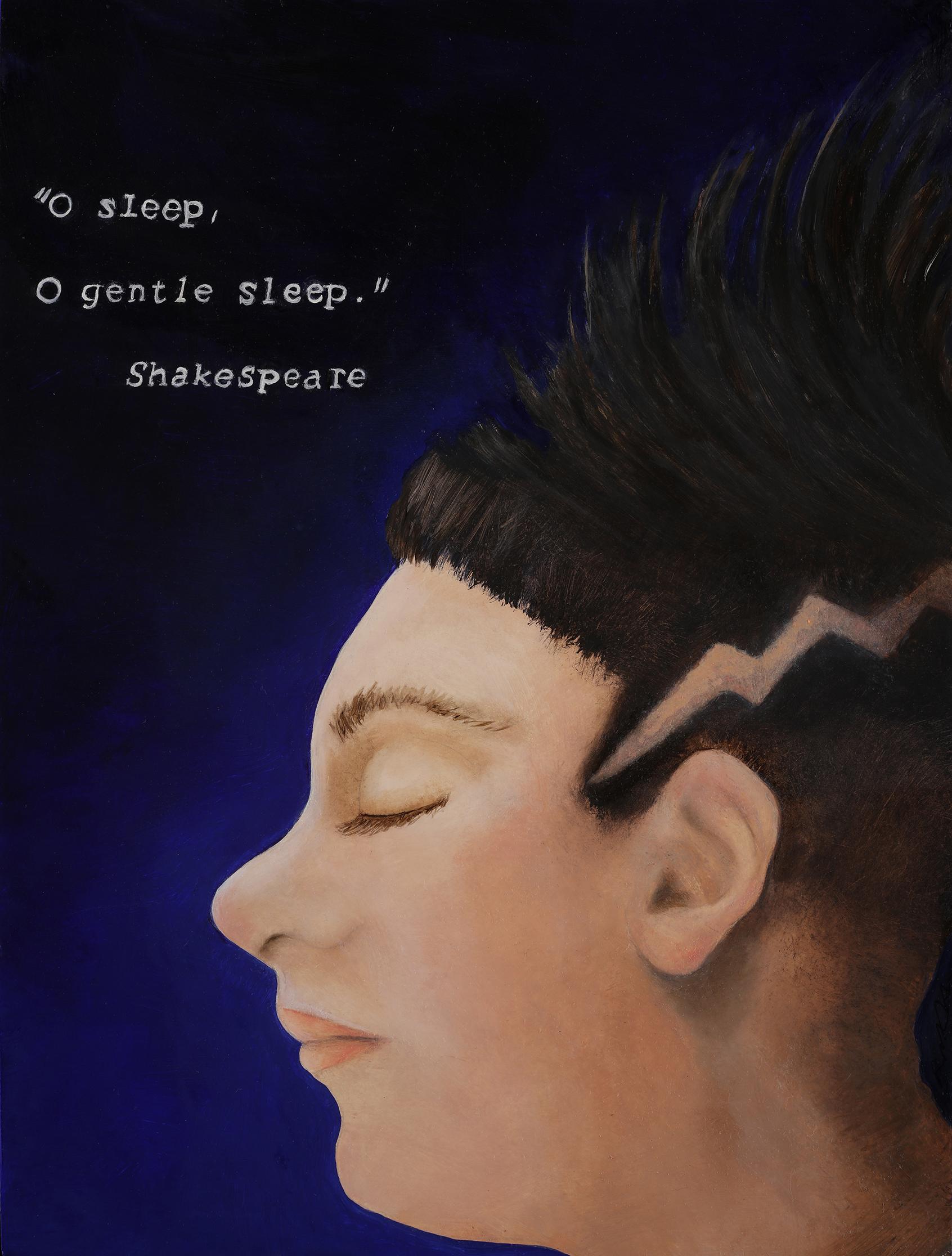 Adrienne Sherman Portrait Painting – Buzzcut für einen Sonambulisten