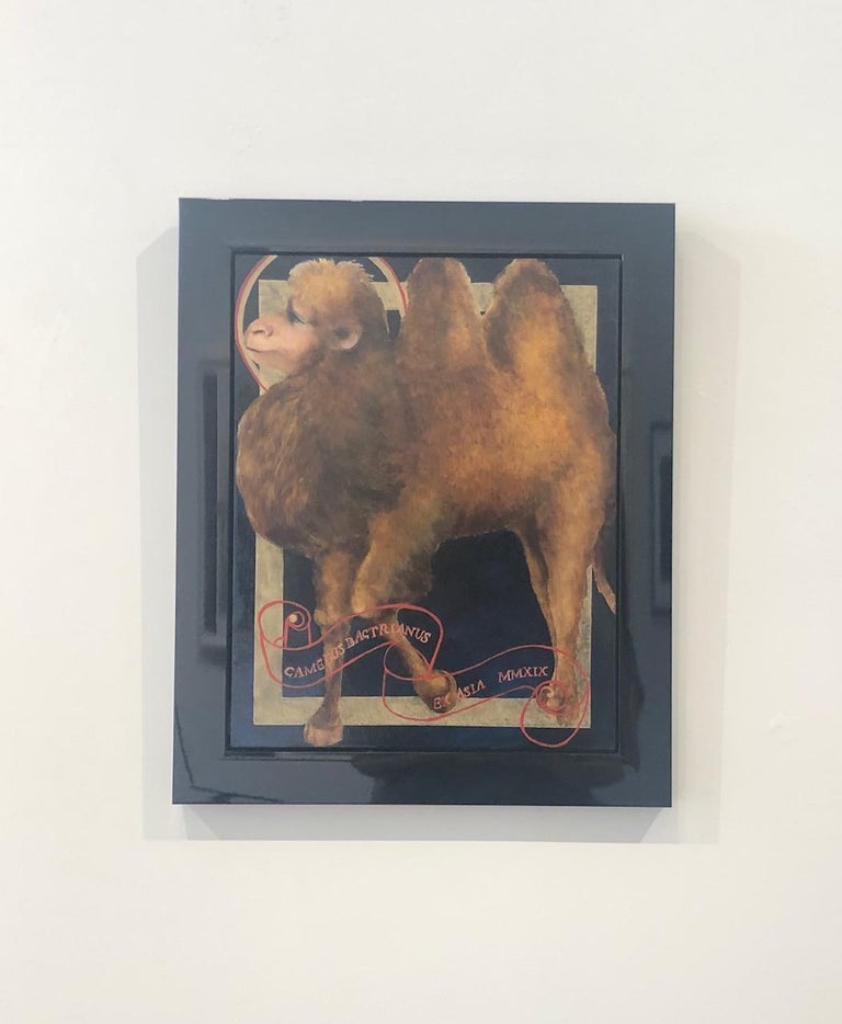 CAMEL - oil and gold leaf on panel with hand lacquered frame.  - Contemporary Painting by Adrienne Sherman