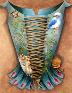 Endangered Species / renaissance corset with animals oil painting