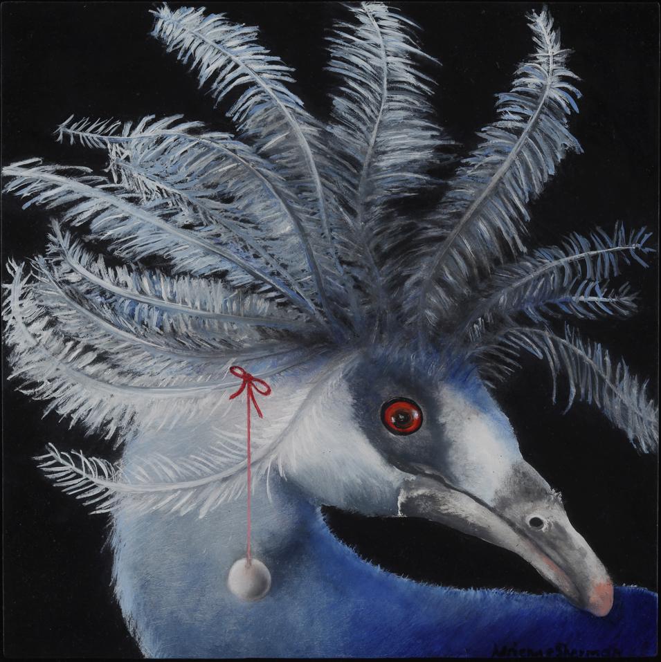 Adrienne Sherman Animal Painting - Endangered: Western Crowned Pigeon from New Guinea. 