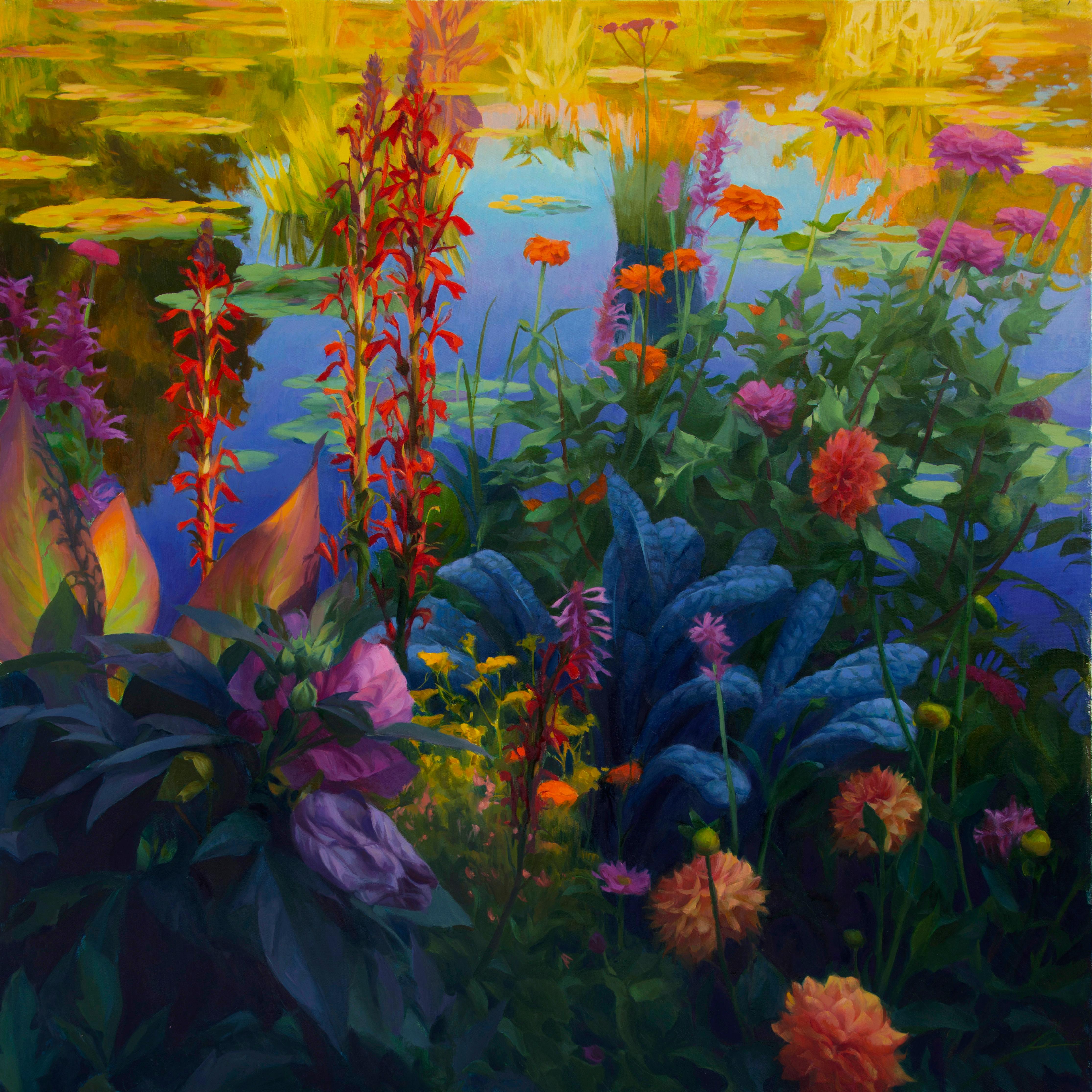 Adrienne Stein Landscape Painting - "August Pond", Oil Painting