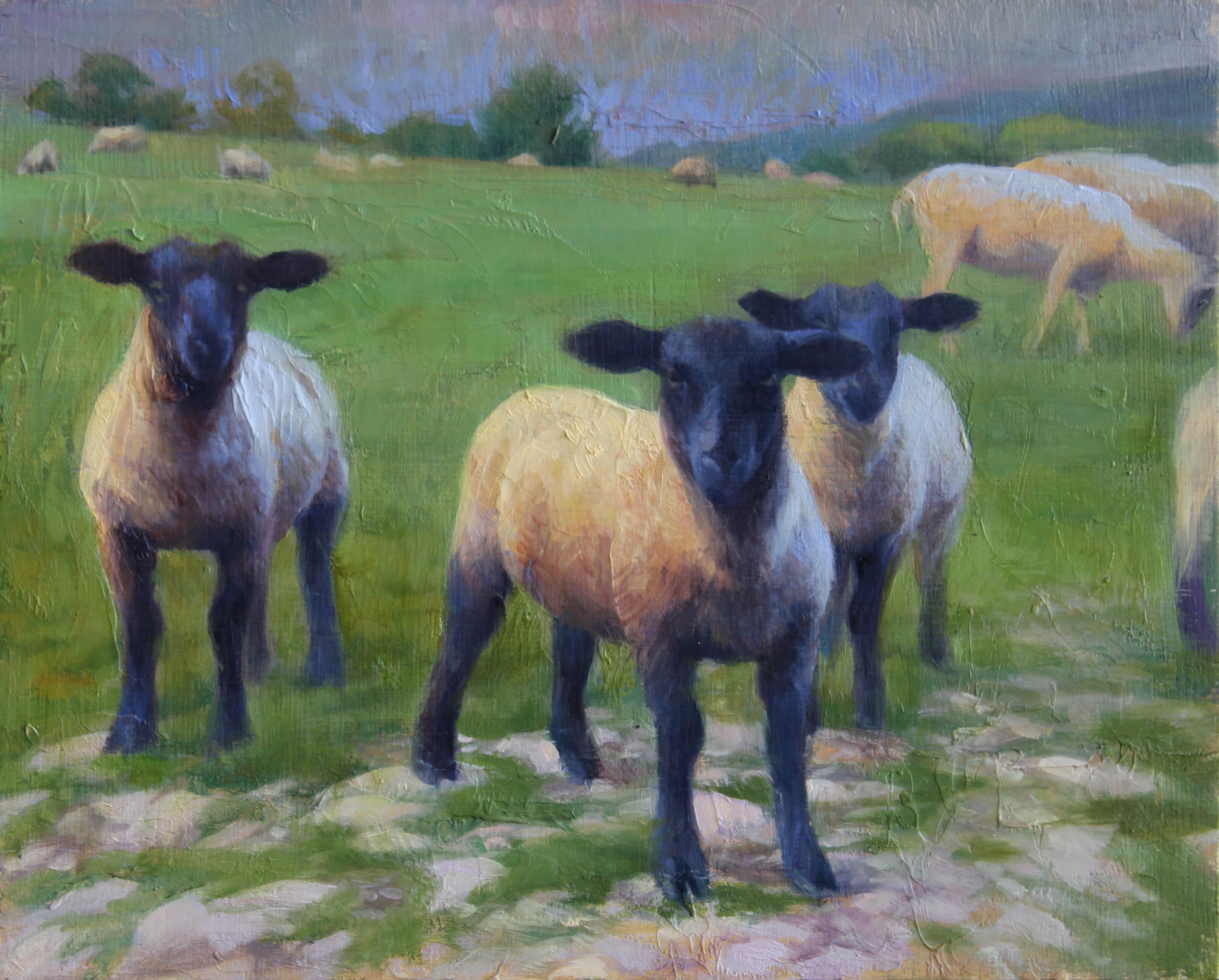 Adrienne Stein Animal Painting - "Cotswold Sheep", Oil Painting