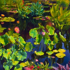 "July Lotus", peinture à l'huile