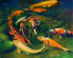 "Ladew Koi II" (2024) By Adrienne Stein, Original Oil Animal Painting