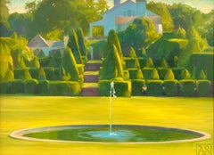 "Topiarios de ladrillo" (2024) de Adrienne Stein, Pintura al óleo original de paisaje