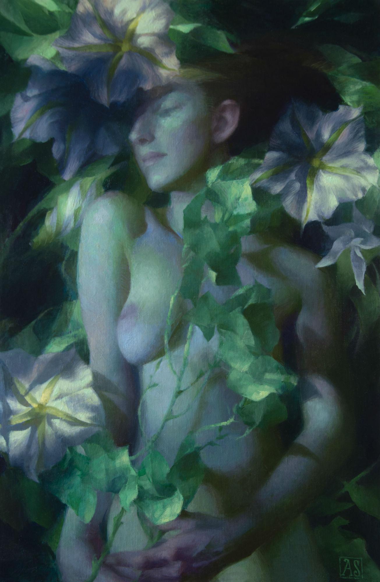 Adrienne Stein Portrait Painting - Moonflower, Oil Painting