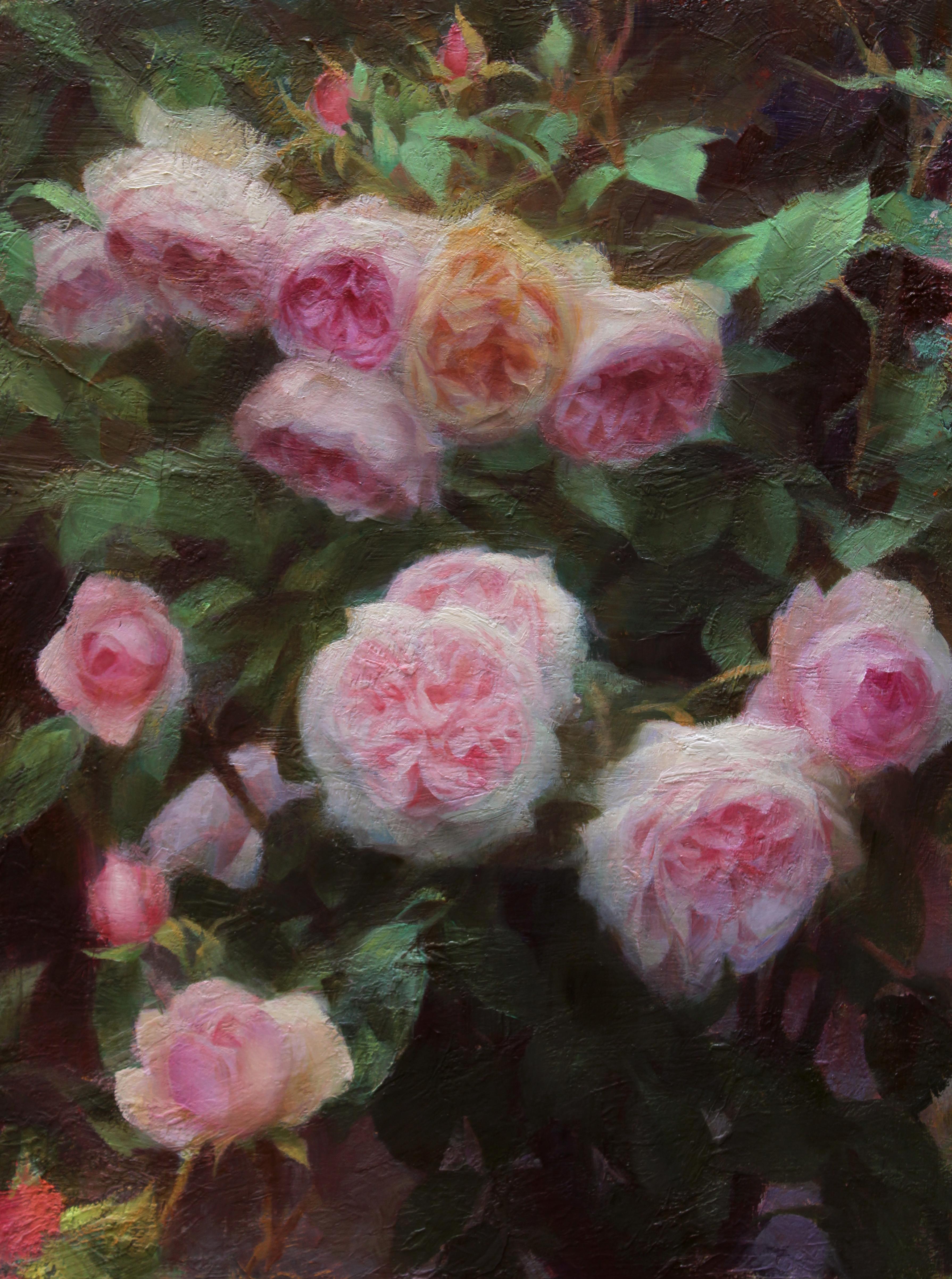 Adrienne Stein Landscape Painting - "Oxford Roses", Oil Painting