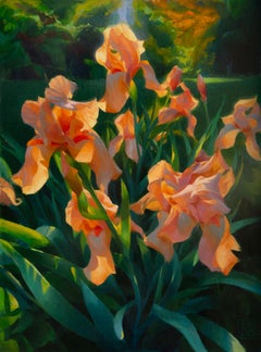 "Tangerine Irises" (2024) By Adrienne Stein, Original Oil Floral Painting