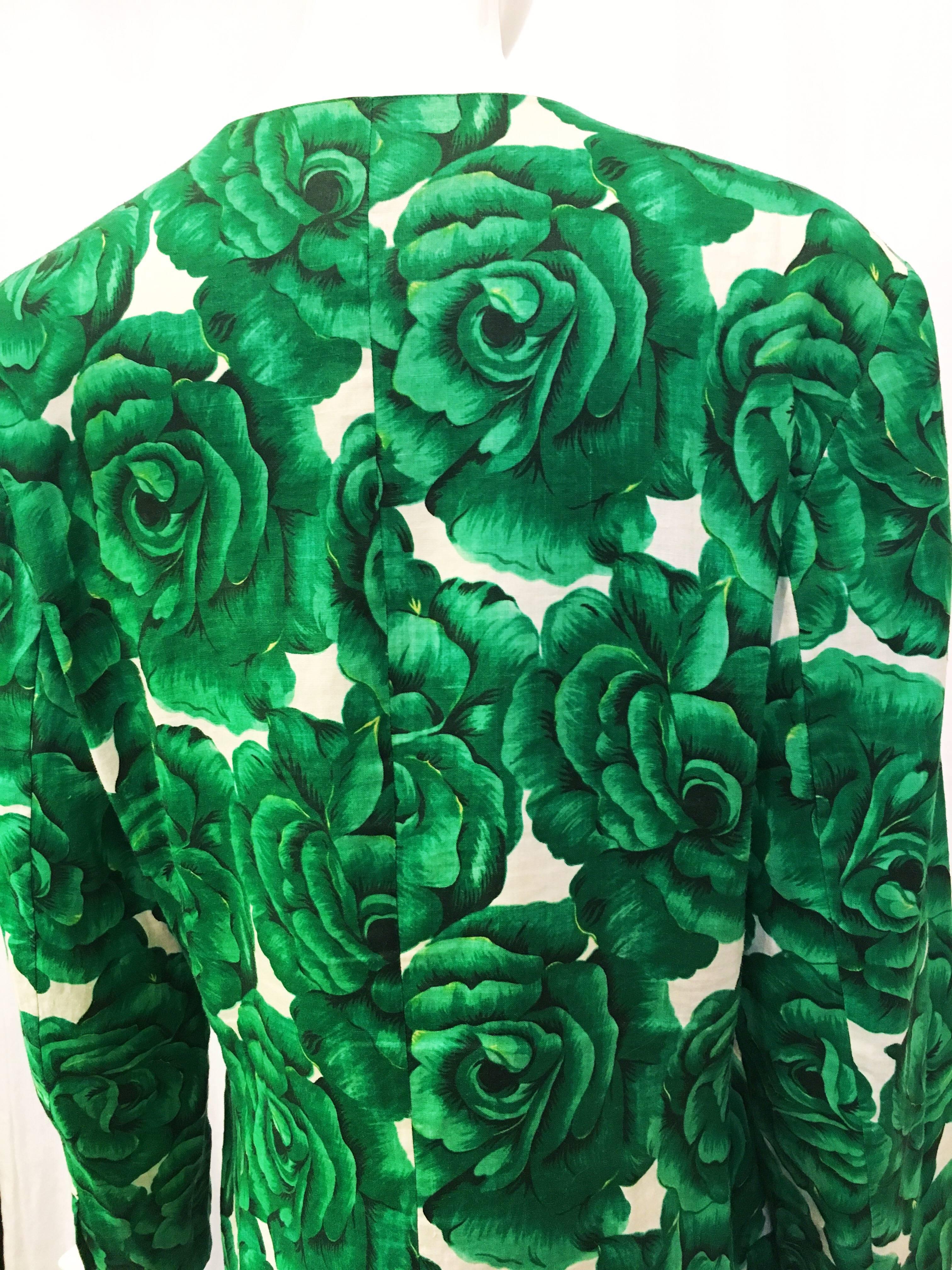 Adrienne Vittadini Green Floral Short Sleeve Jacket For Sale 1