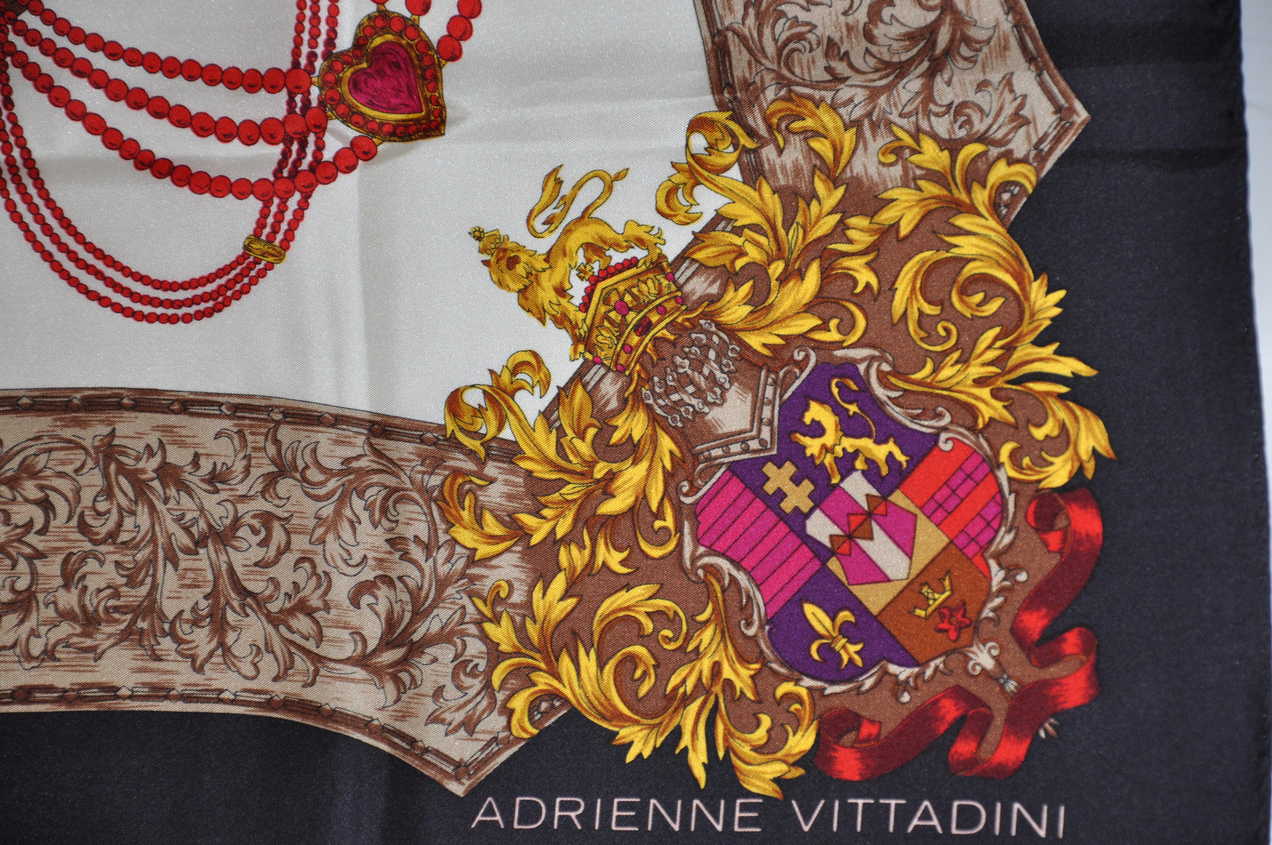 Marron Adrienne Vittadini magnifique écharpe « Royal Crown and Emblem with Black Borders » en vente