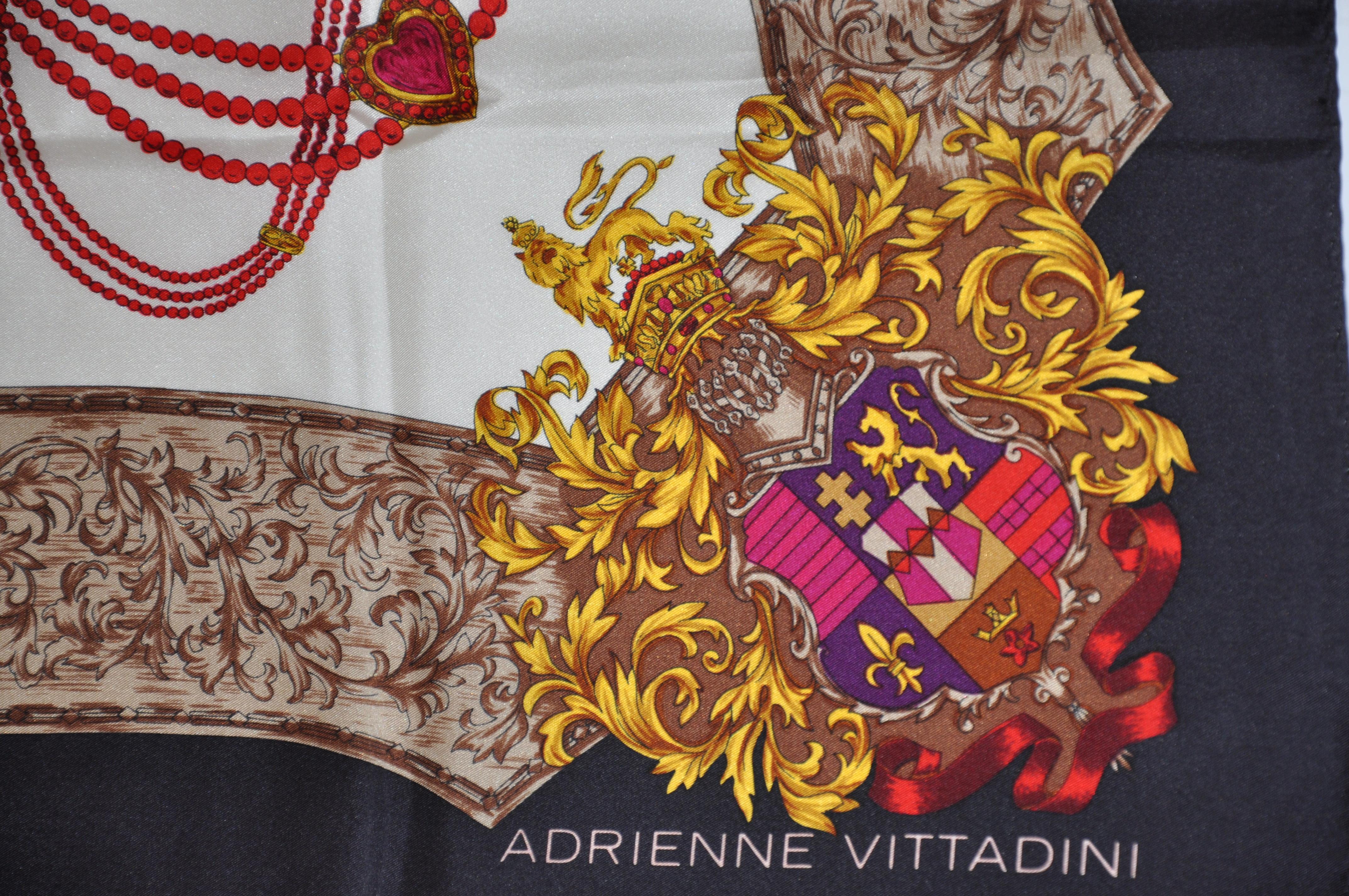 Adrienne Vittadini magnifique écharpe « Royal Crown and Emblem with Black Borders » Bon état - En vente à New York, NY