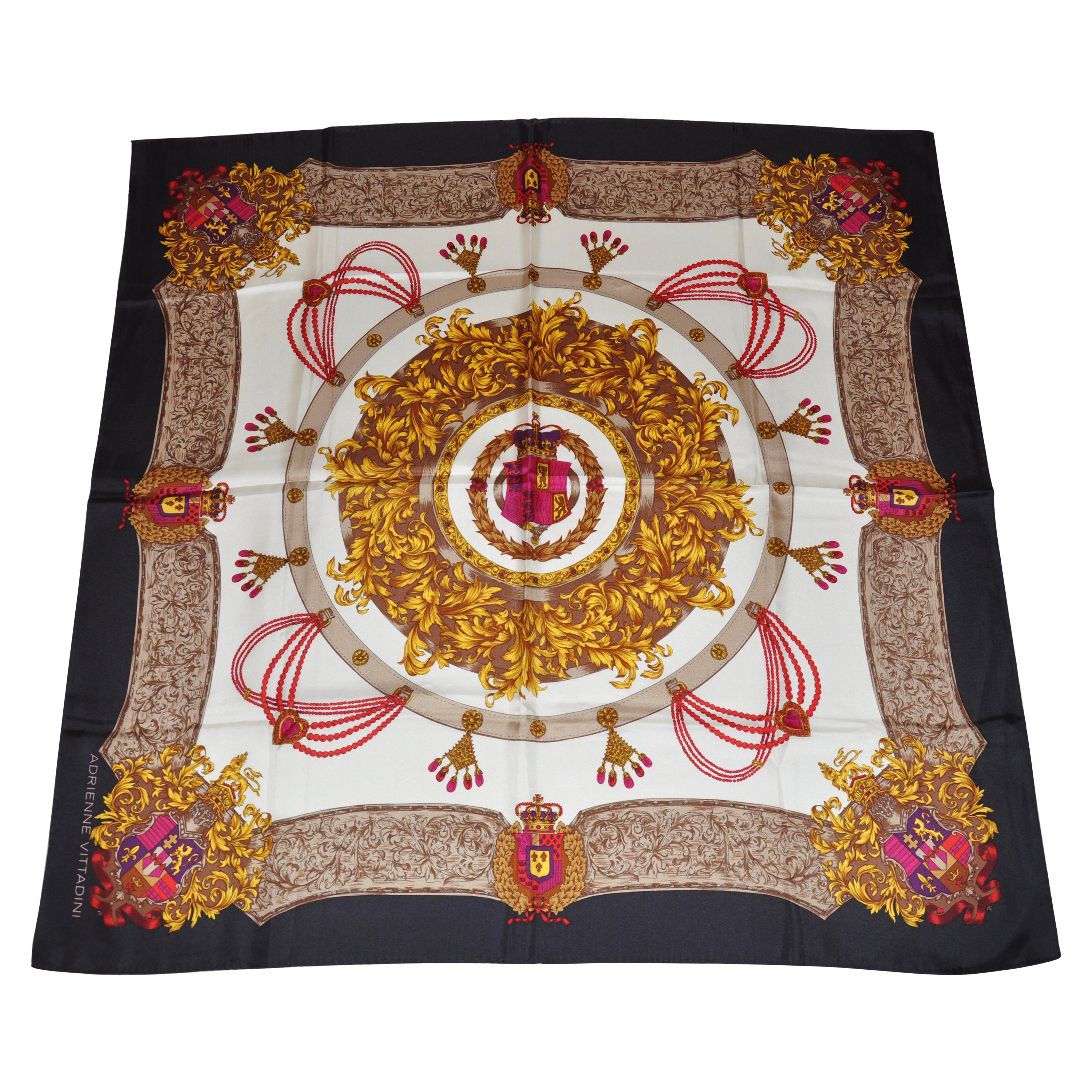 Adrienne Vittadini Magnificent "Royal Crown and Emblem With Black Borders Scarf
