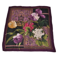 Vintage Adrienne Vittadini Merlot Borders With Floral Arrangement Silk Scarf