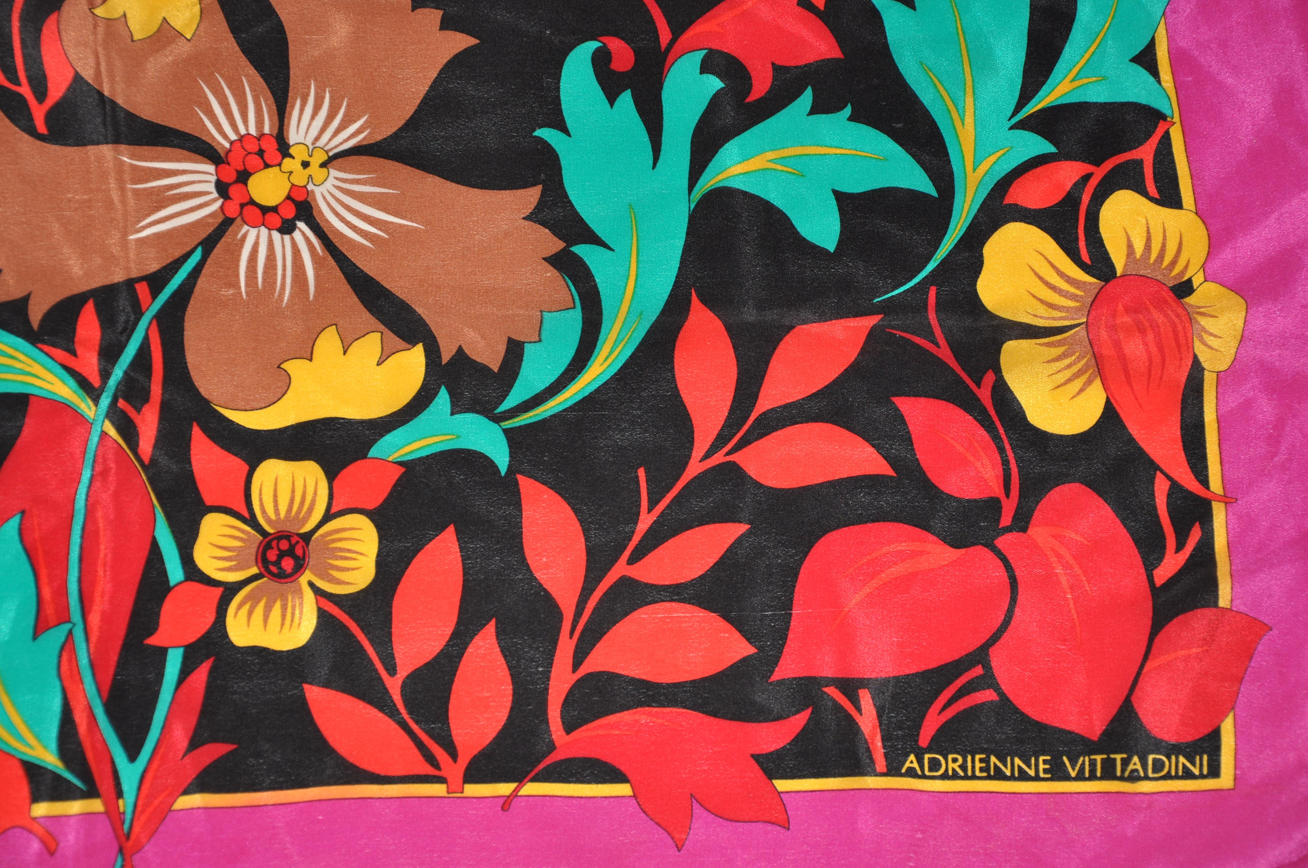 Adrienne Vittadini - Écharpe en soie à bordure violette avec Jungle Floral - Écharpe qui attire le regard en vente 2