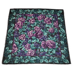 Adrienne Vittadini "Violet & White Floral" Fringed Wool Challis & Silk  Scarf