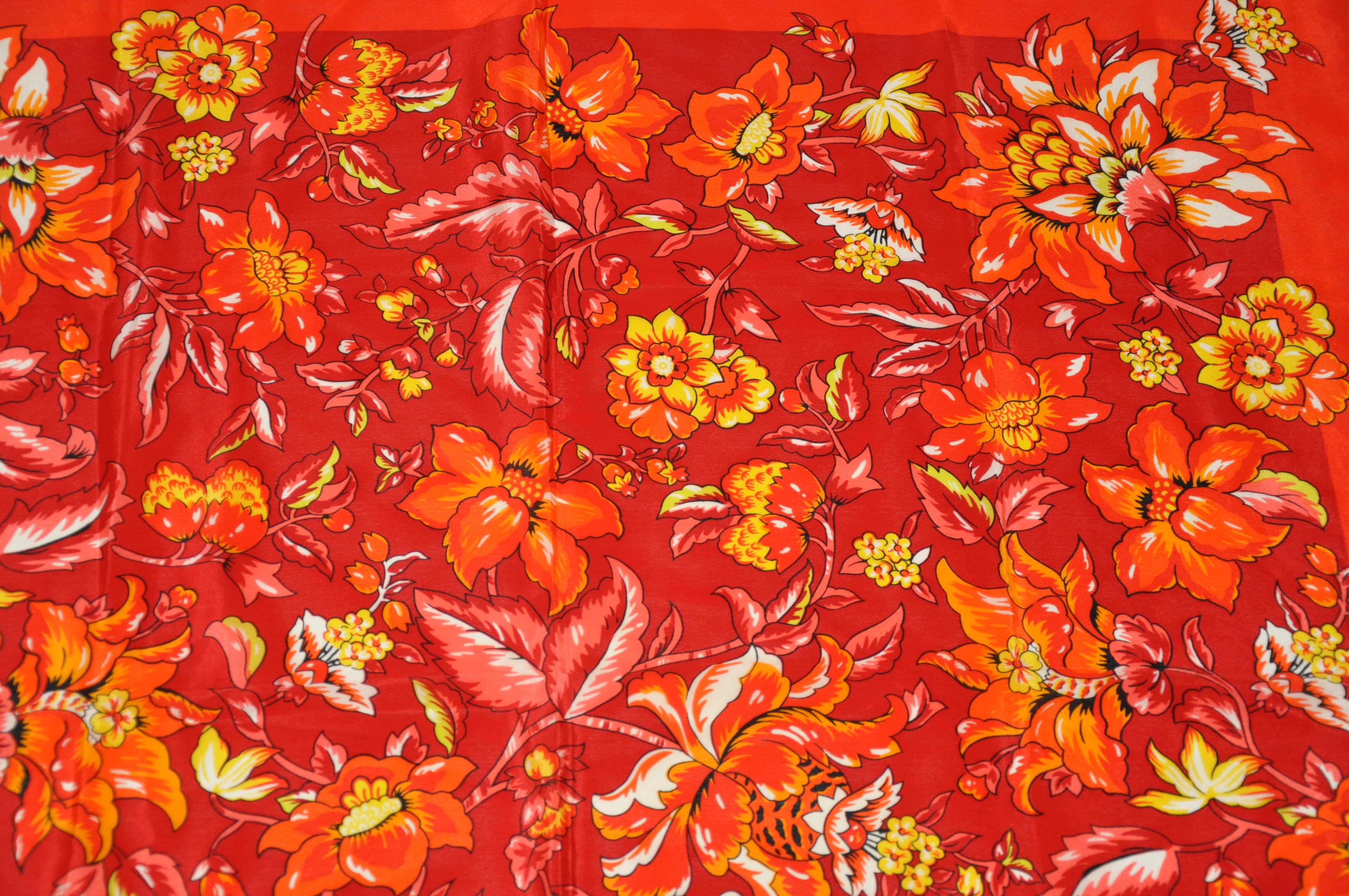 Red Adrienne Vittadini Wonderfully Glorious Floral Silk Scarf For Sale