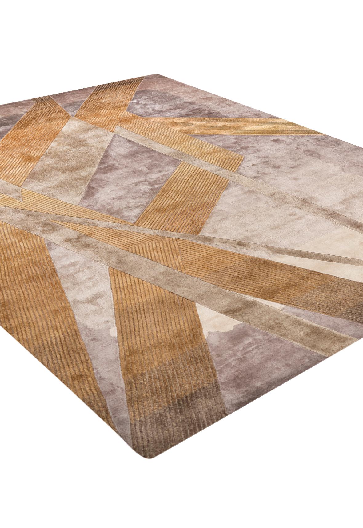Adrift Hand Tufted Modern Silk & Wool Rug in Rust, Gold & Teal Colours by Hands For Sale 1