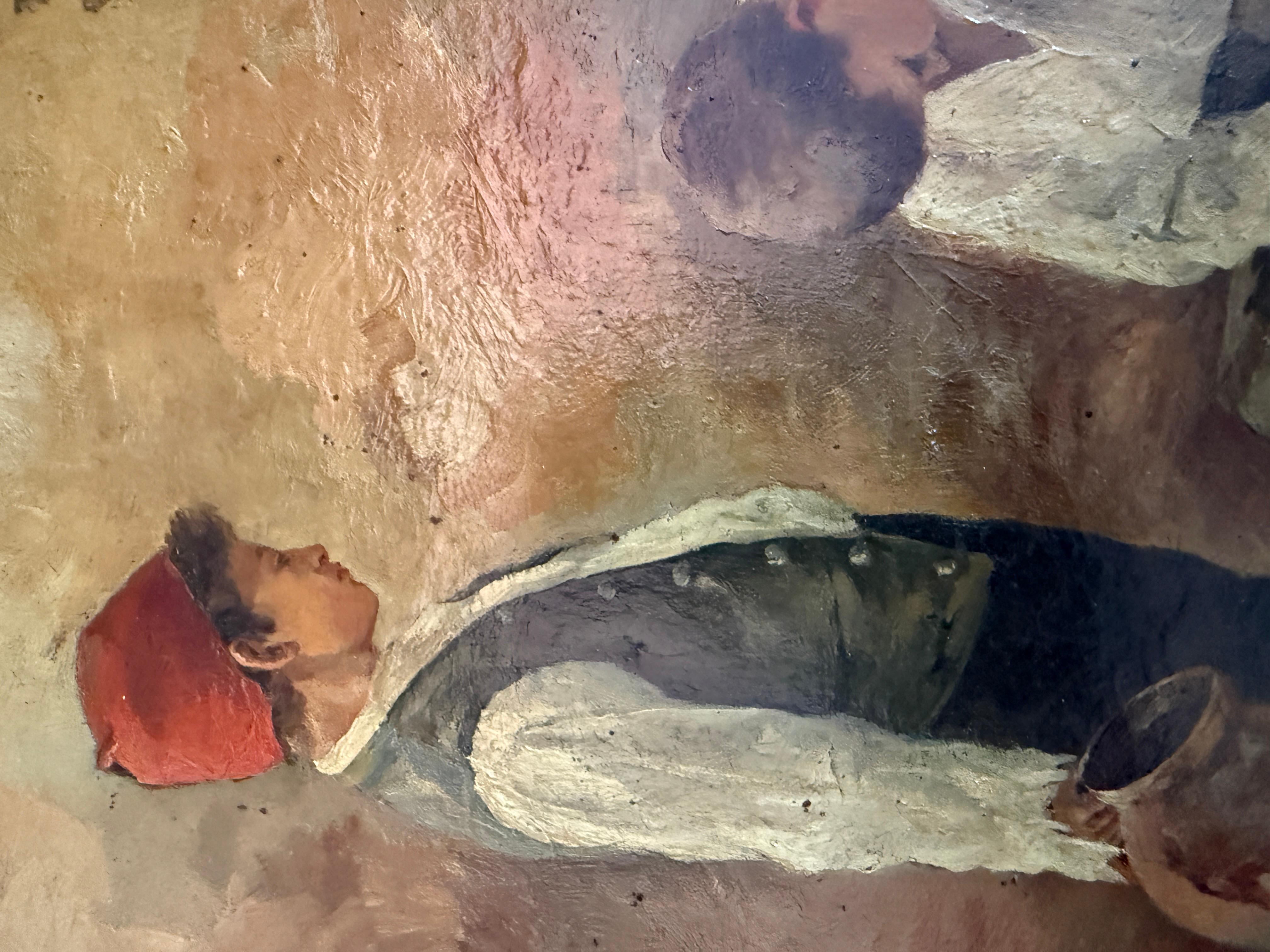 Young Peasants at Rest oil on board painting For Sale 1