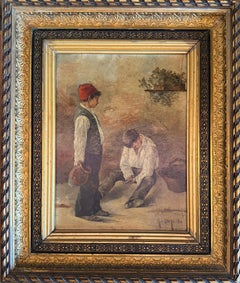 Young Peasants at Rest oil on board painting