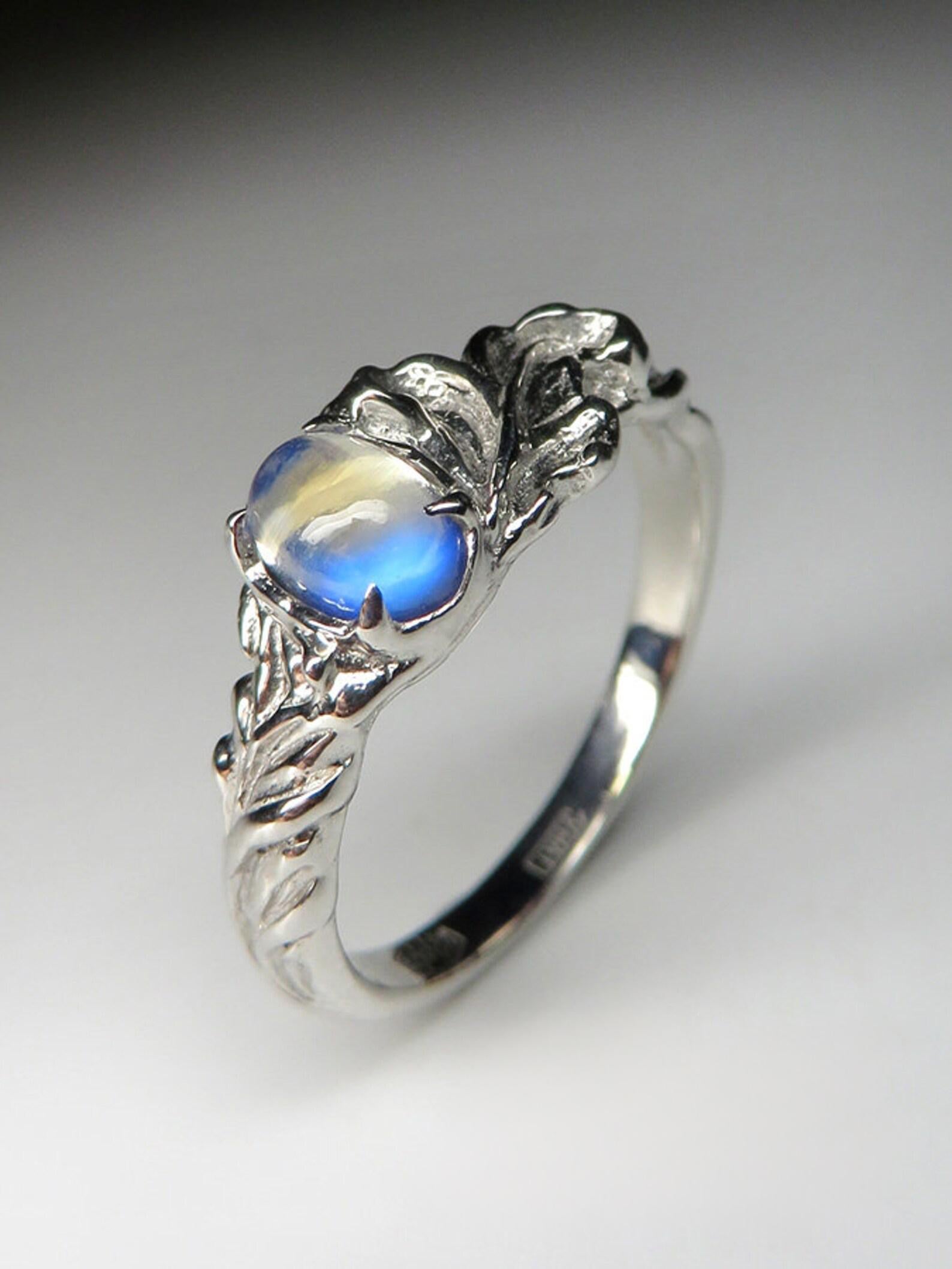 Adularia Moonstone Silver Ring Cabochon Blue Natural Certificate Gemstone For Sale 5