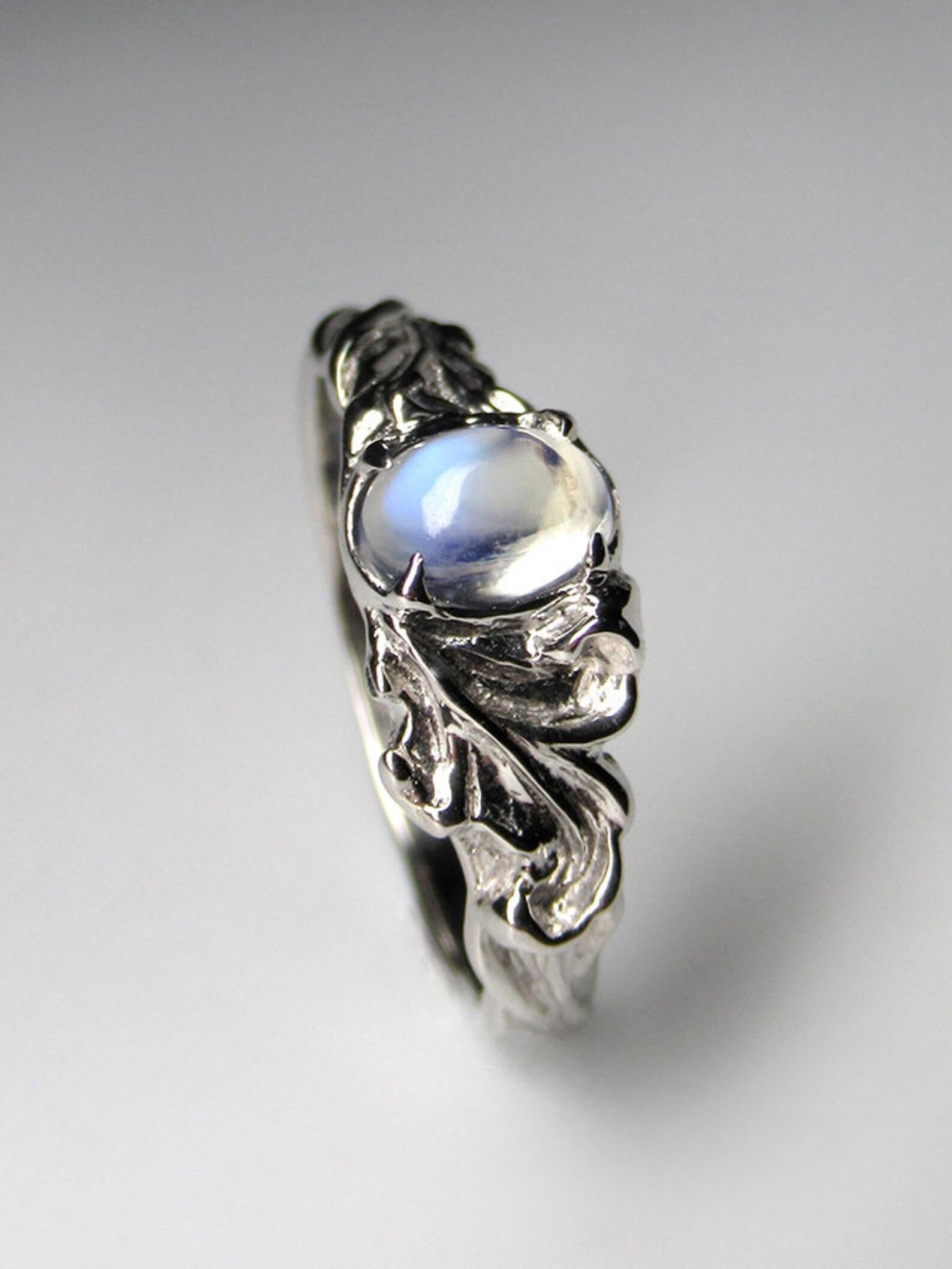 Adularia Moonstone Silver Ring Cabochon Blue Natural Certificate Gemstone For Sale 1