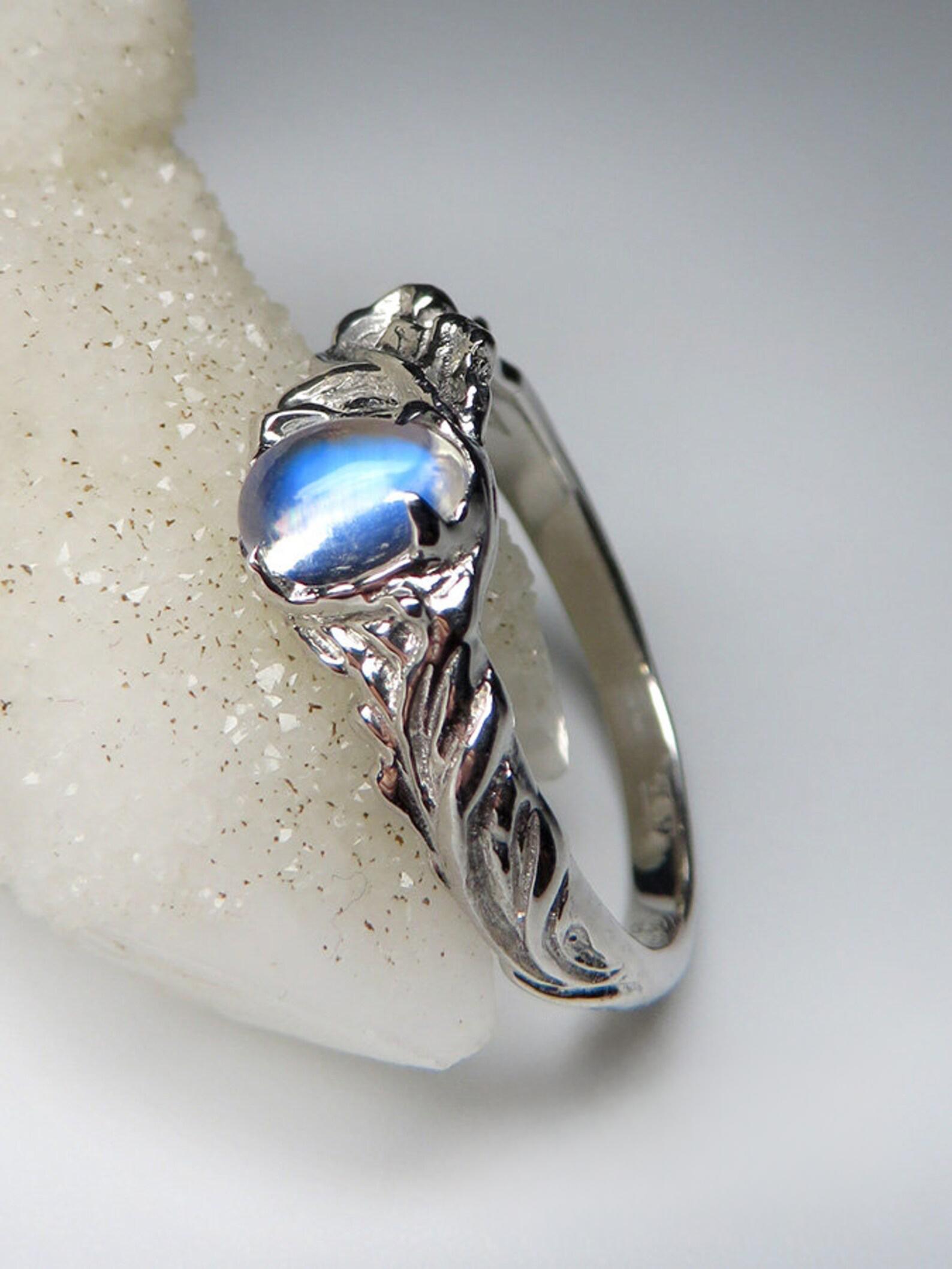 Adularia Moonstone Silver Ring Cabochon Blue Natural Certificate Gemstone For Sale 2