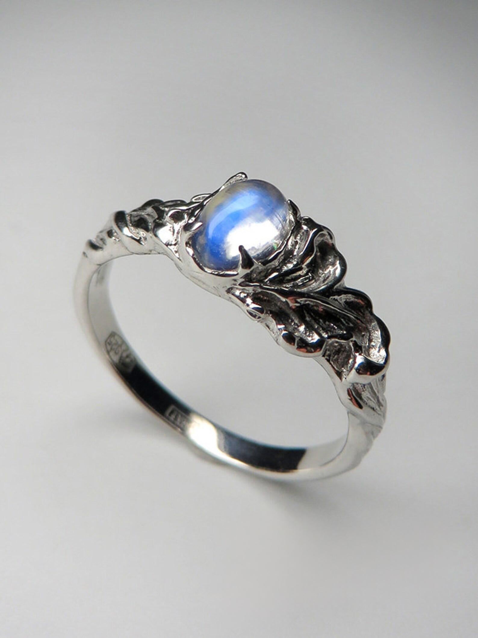 Adularia Moonstone Silver Ring Cabochon Blue Natural Certificate Gemstone For Sale 4