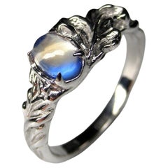 Piedra Lunar Adularia Anillo de Plata Cabujón Azul Certificado Piedra Natural