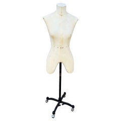 Adult Female White Linen Dress Form Mannequin on Iron Base w/ Wheels Size 8