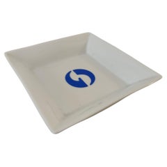 Werbung Französisch Limoges Keramik Weiß mit einem blauen Logo Catchall Aschenbecher