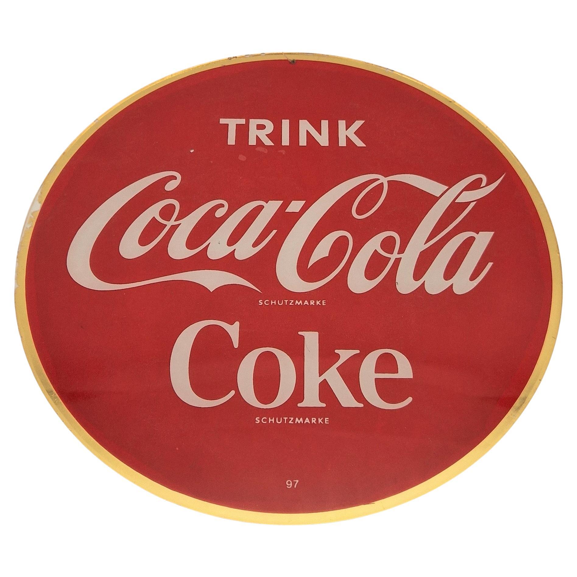 Advertising Glass Sign "Trink Coca Cola - Coke". 1950 - 1959 For Sale