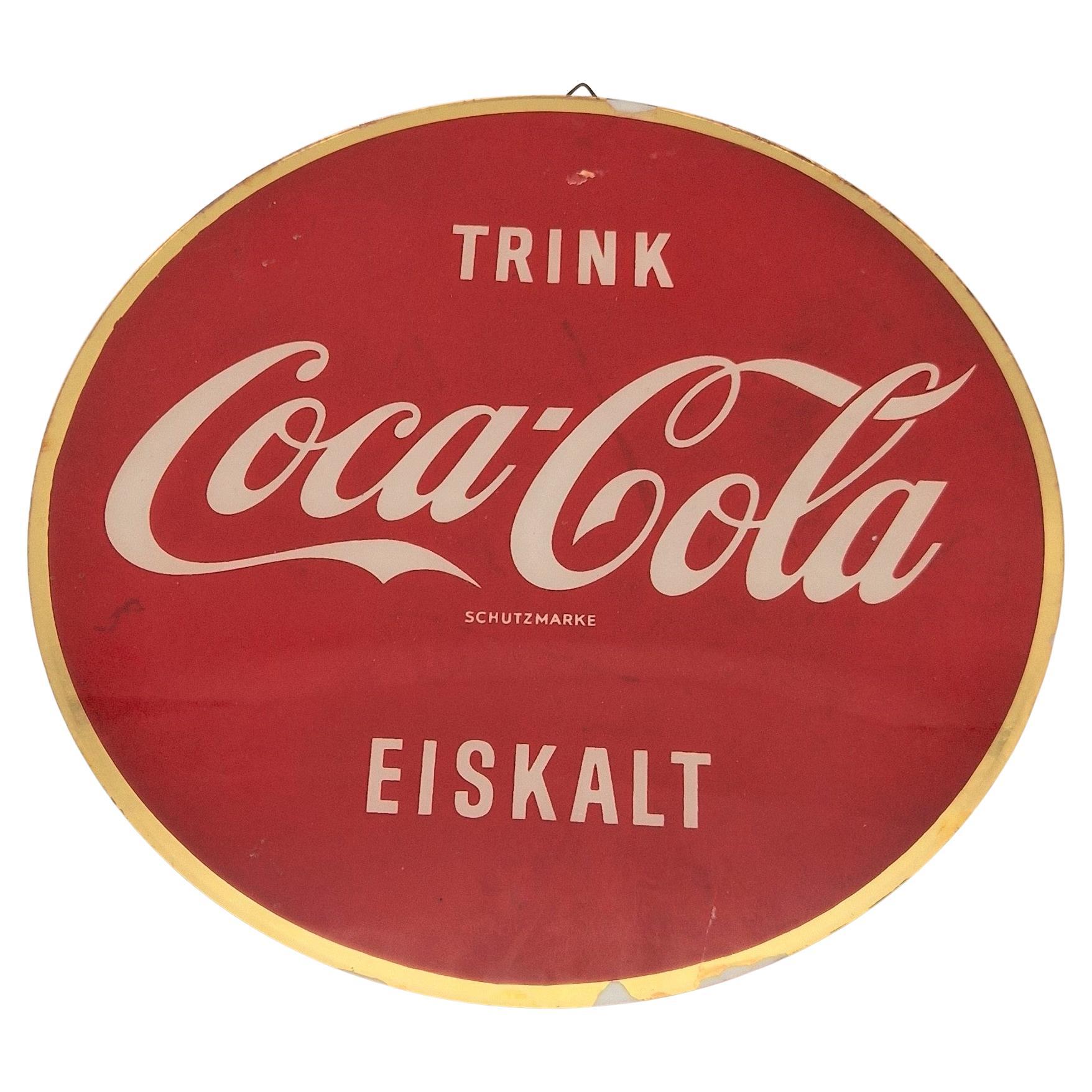 Werbeglasschild „Trink Coca Cola - Eiskalt“ aus Werbeglas, 1950 - 1959
