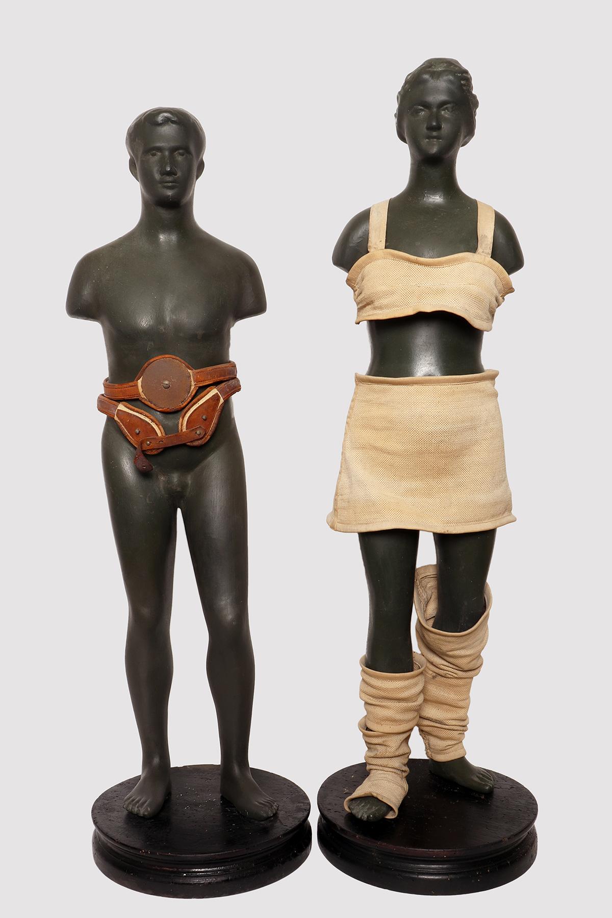 Fruitwood Advertising mannequin for containment belts, France 1920.