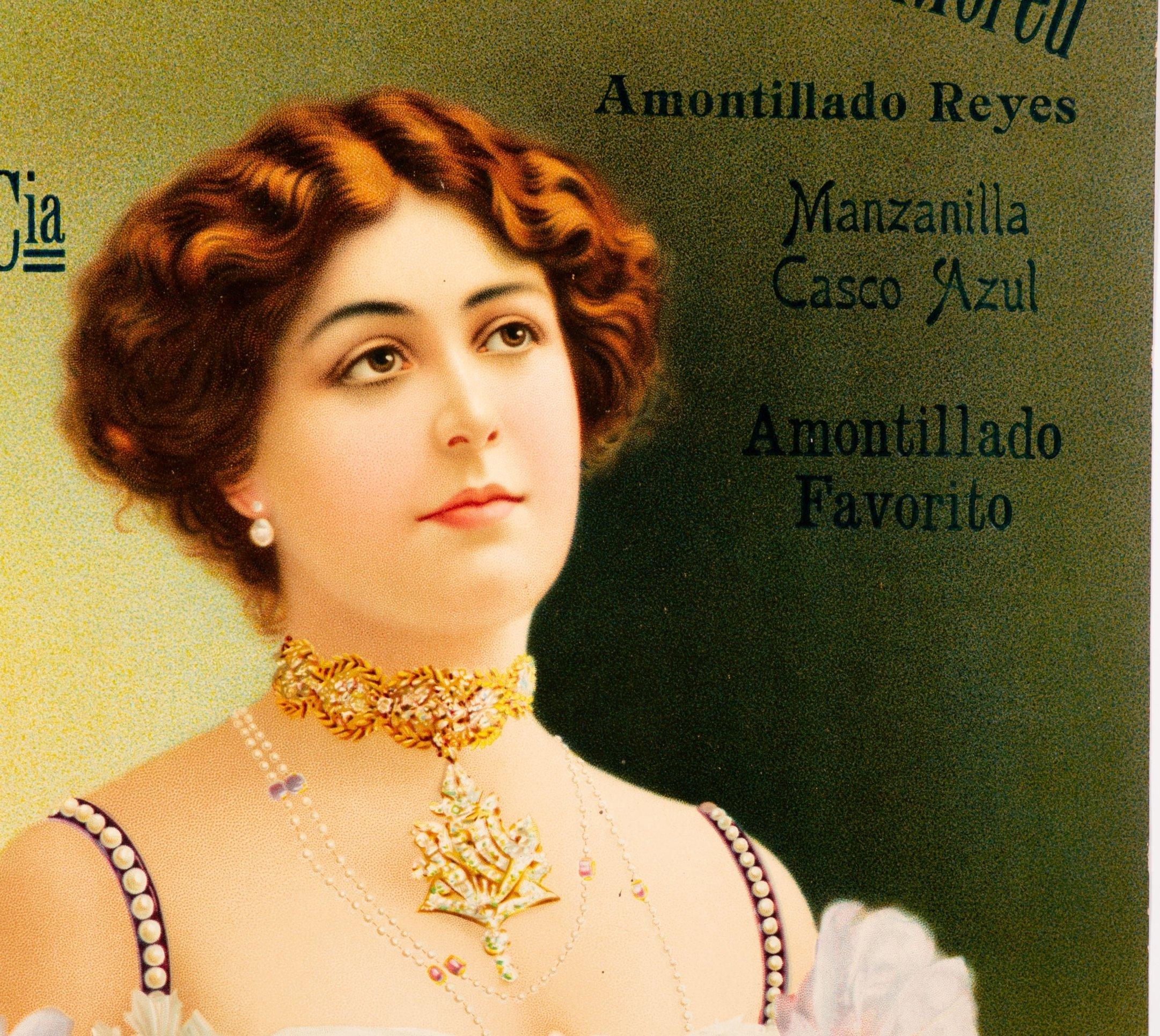 Werbeplakat, Reyes y Cía., Weinexporteure, Jerez de la Frontera (...). Papier. Möglicherweise Spanien, erste Hälfte des 20. Jahrhunderts.
 Werbeplakat für das Unternehmen Reyes y Cía. aus Jerez de la Frontera, auf dem die wichtigsten Spezialitäten