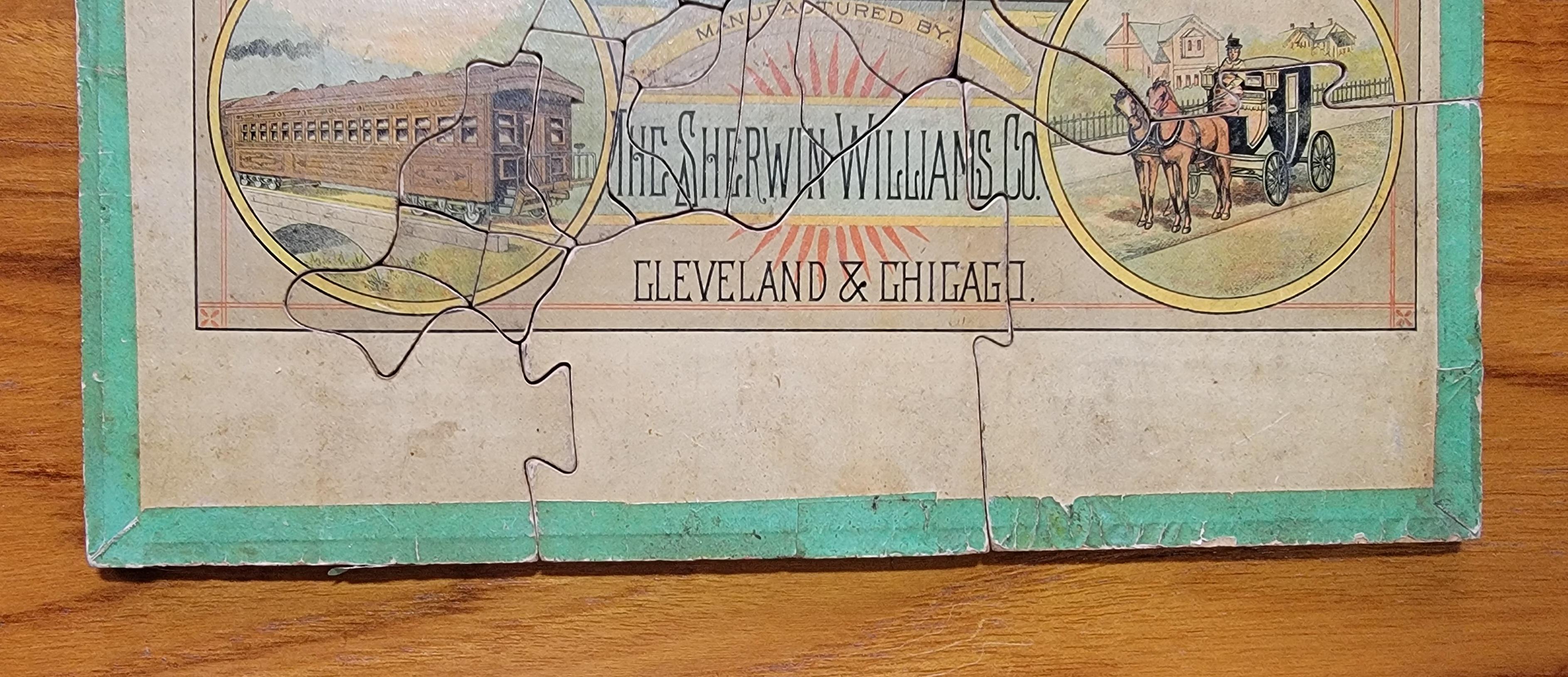 Advertising Puzzle USA Map Sherwin Williams Paint, 19th Century In Good Condition For Sale In Fulton, CA