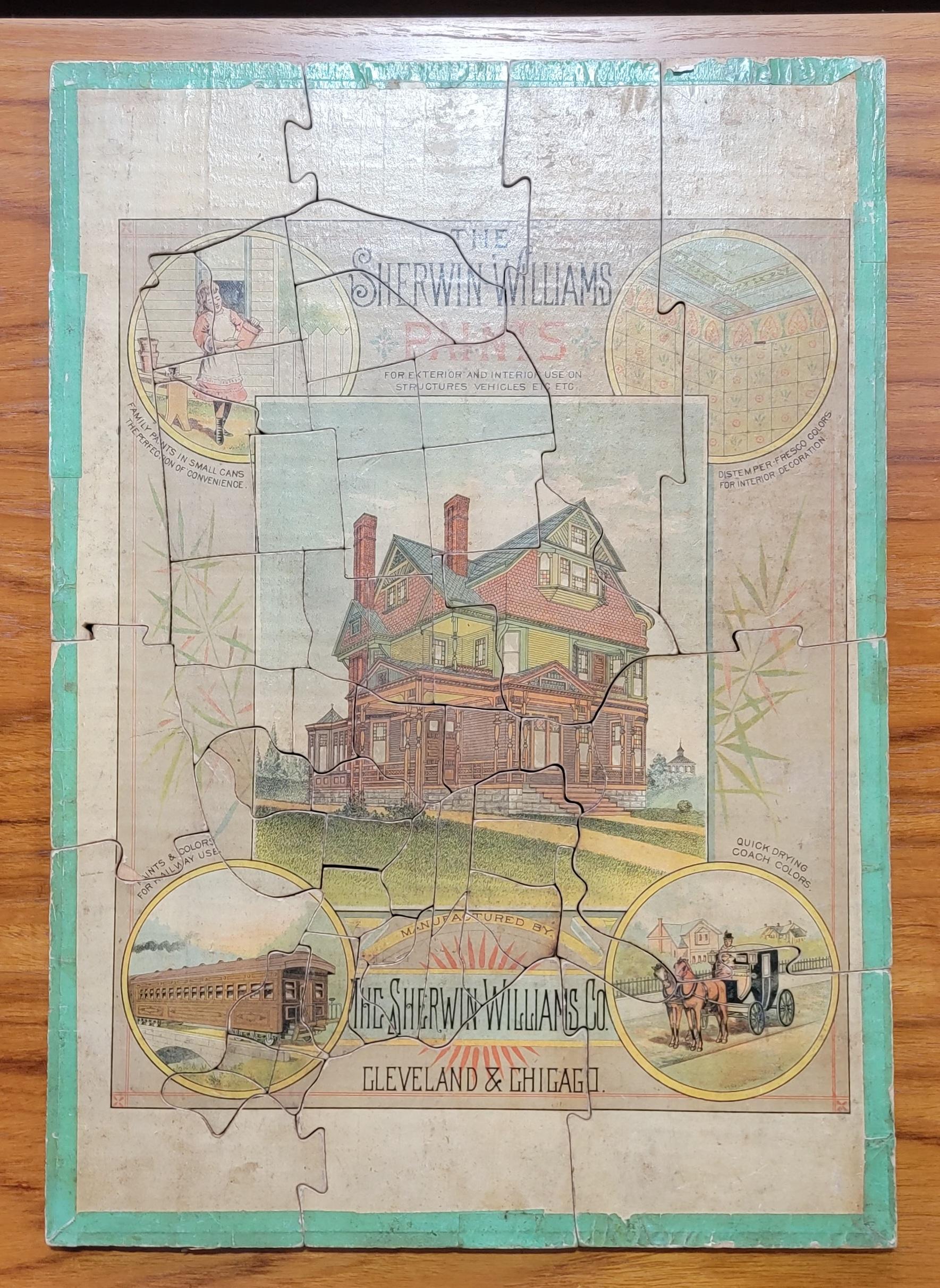 Composition Advertising Puzzle USA Map Sherwin Williams Paint, 19th Century For Sale