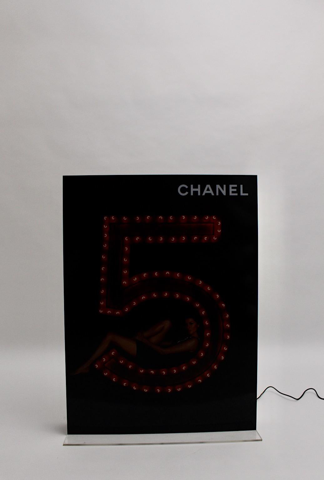 Acrylic Advertising Vintage Lighting Display Chanel No. 5 Black Gold For Sale