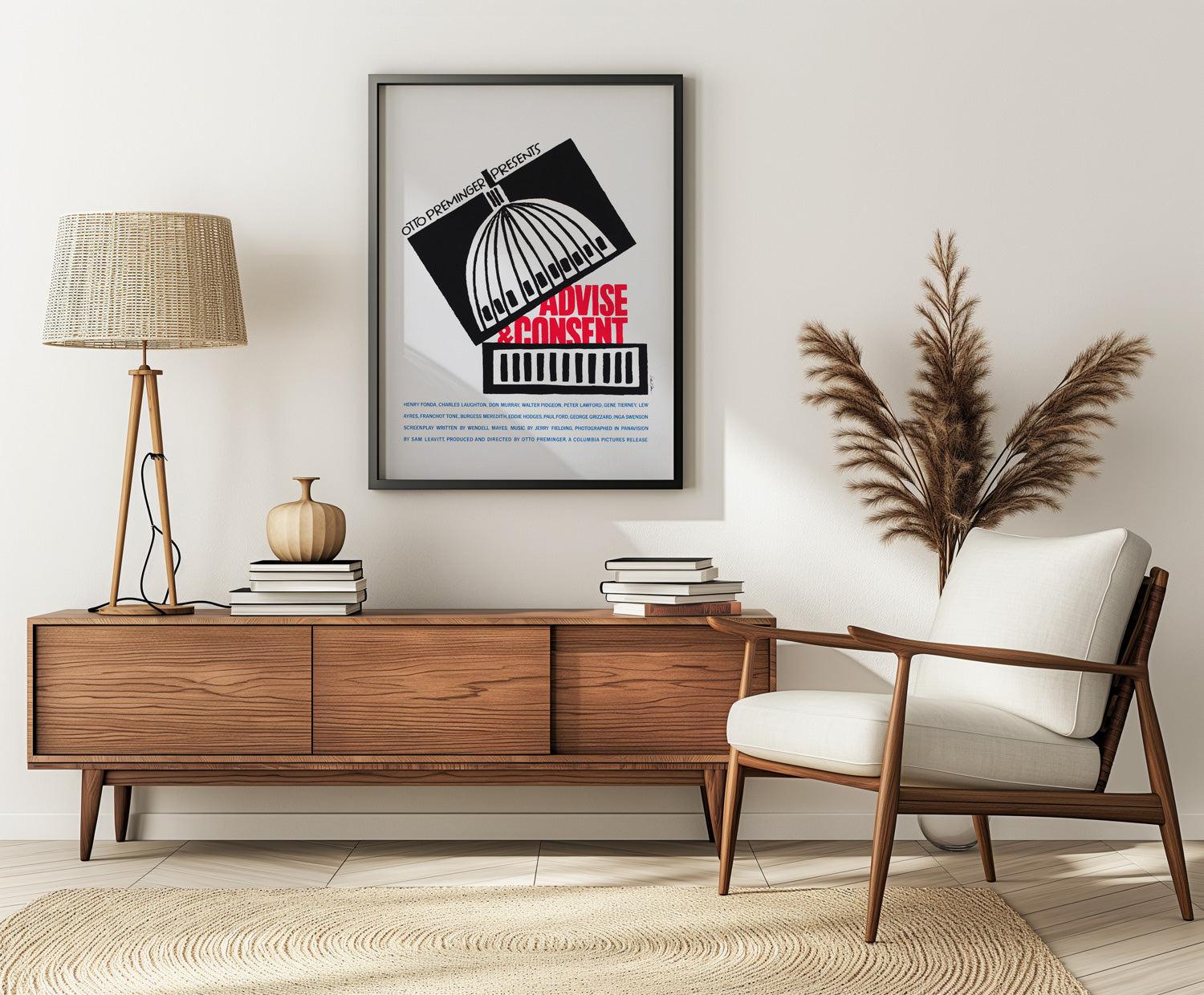 Lovely original Advise and Consent c1962 Limited Edition US Silkscreen film poster designed by Saul Bass.

Frustrated with the modifications made by film studios to his poster designs, graphic artist Saul Bass decided to produce silkscreen prints of
