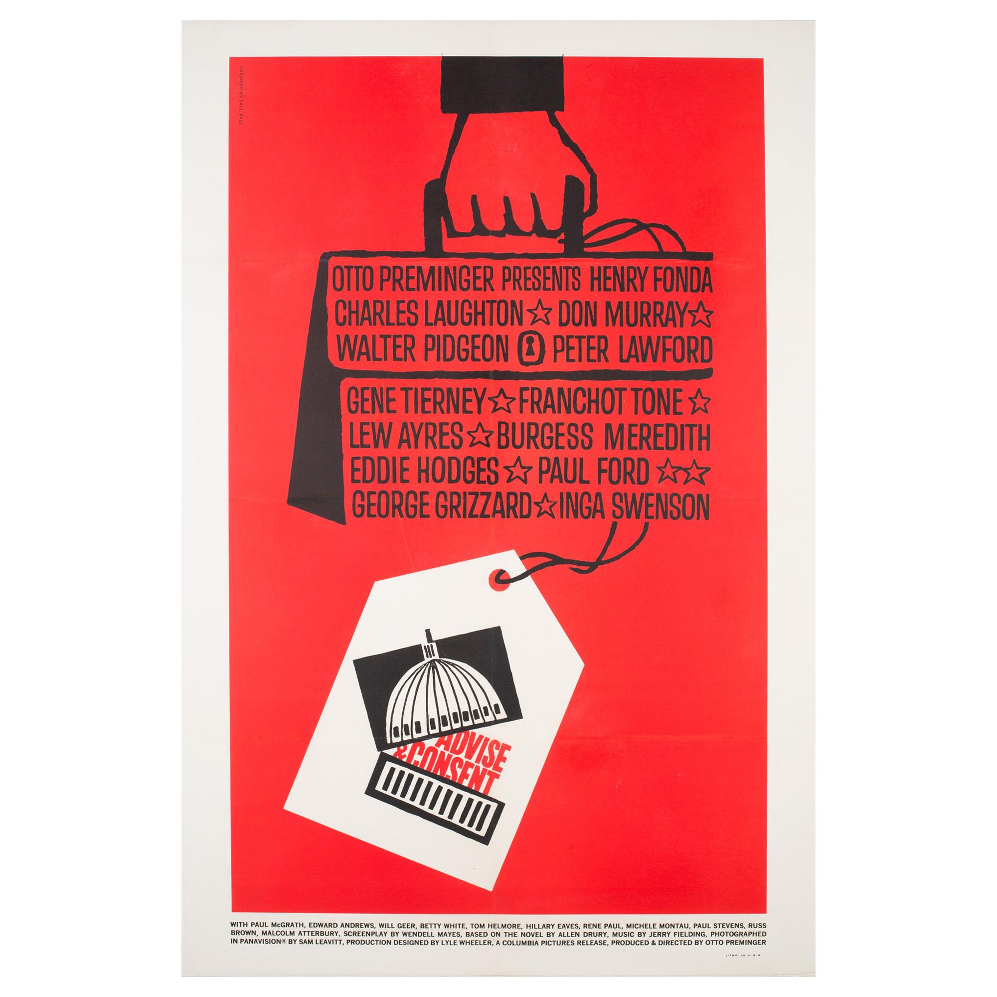 "Advise & Consent" 1962 US 1 Sheet Film Poster, Bass For Sale