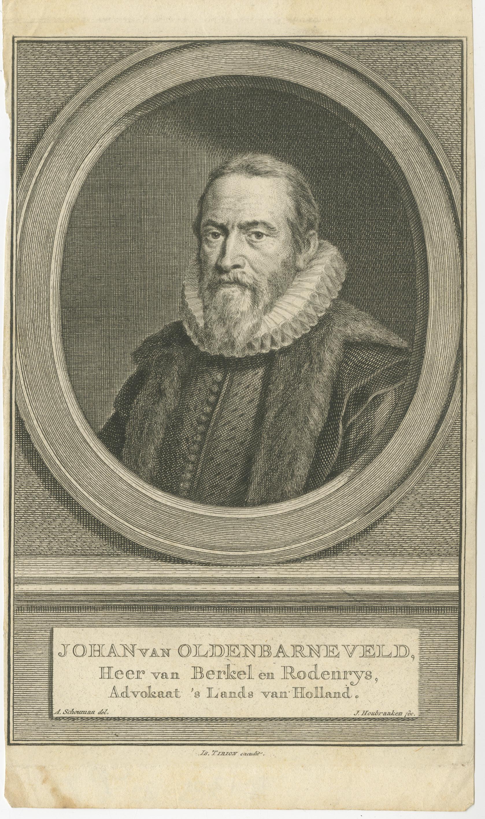 Dutch Advocates of Holland – Adriaan van der Goes and Johan van Oldenbarnevelt

This finely detailed pair of 18th-century copper engravings presents the portraits of two prominent legal and political figures from Dutch history: Adriaan van der Goes