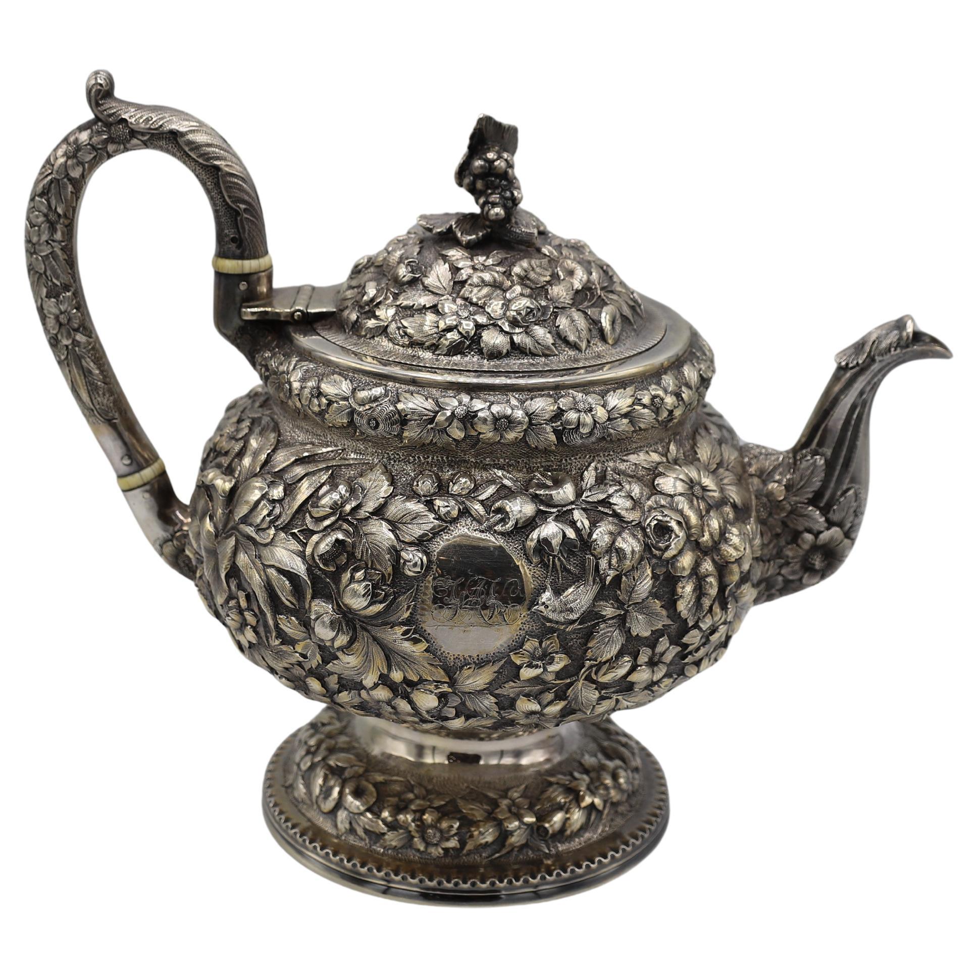 A.E. Warner Baltimore Sterling Silver Repousse Tea & Coffee Service 5 Piece Set 4