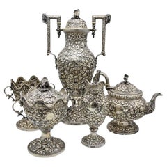 A.E. Warner Baltimore Sterling Silver Repousse Tea & Coffee Service 5 Piece Set