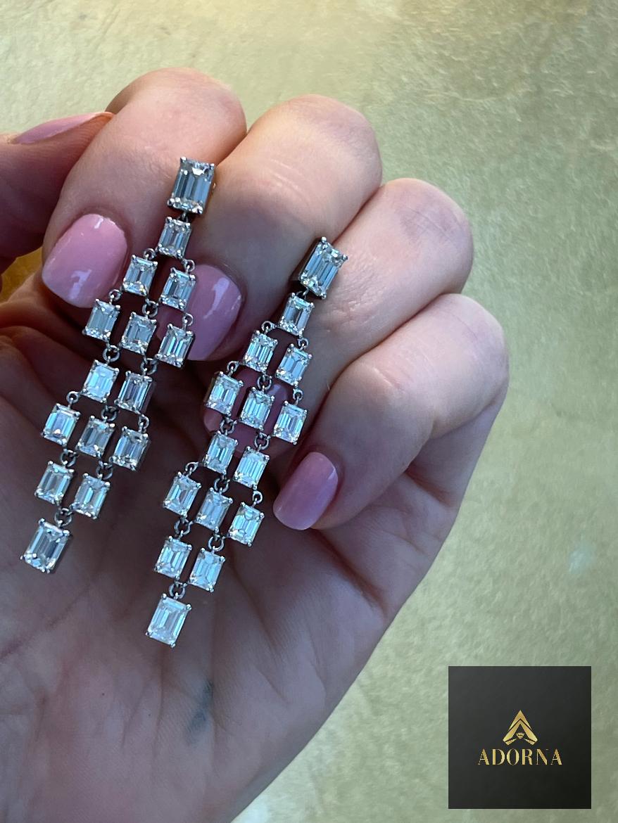 Geometric Cascade 18K White Gold Long Dangling Earrings In New Condition For Sale In Los Angeles, CA