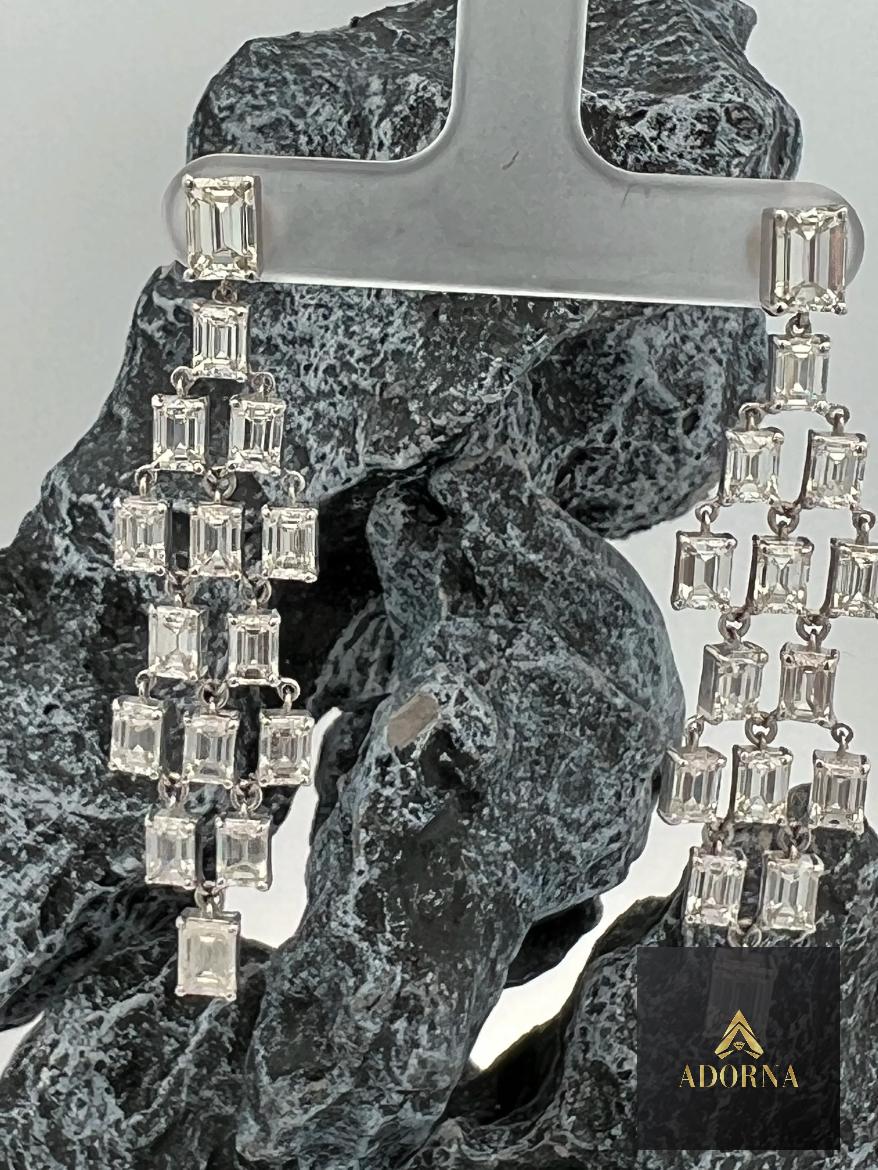 Women's Geometric Cascade 18K White Gold Long Dangling Earrings For Sale